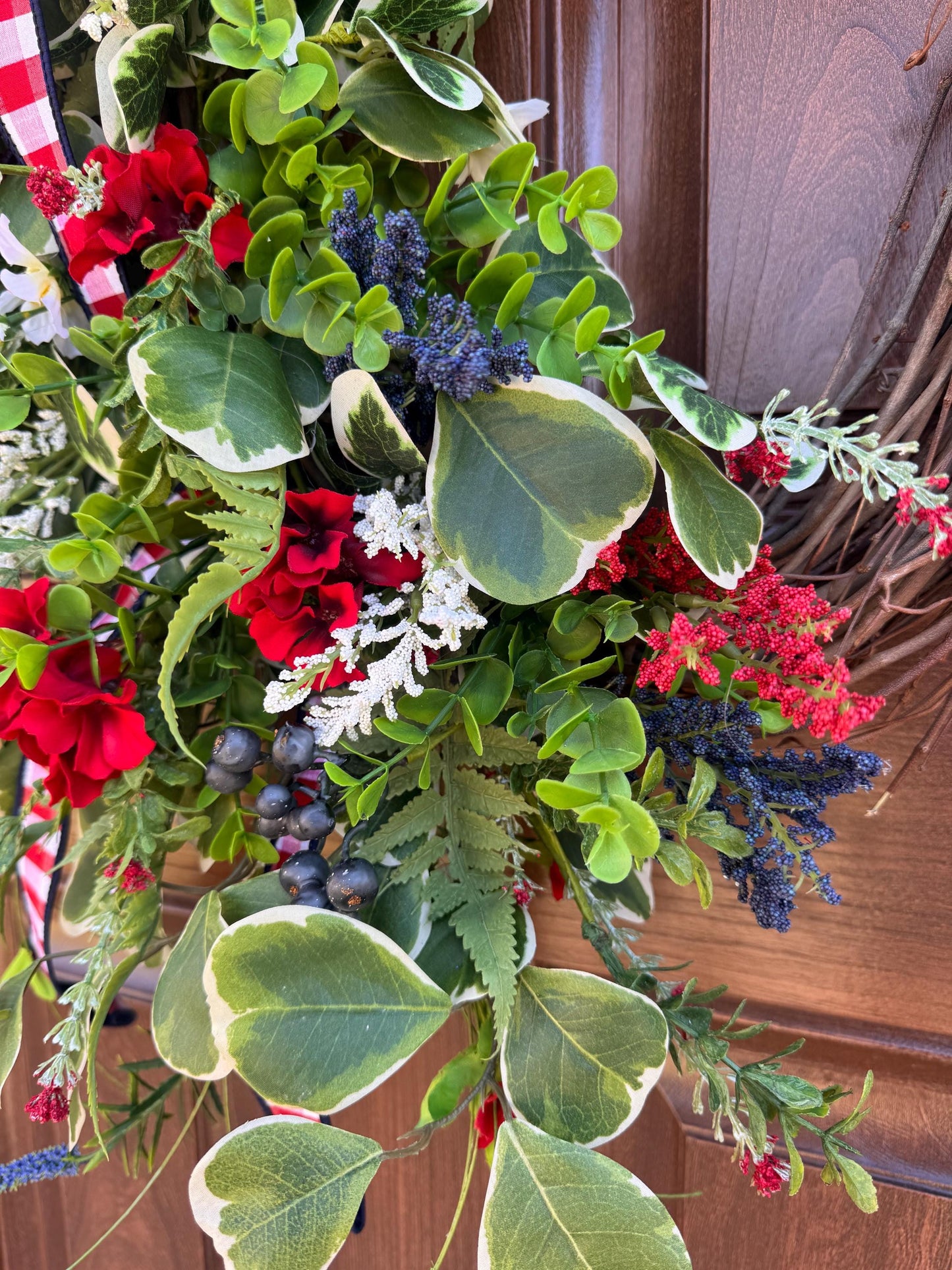 Patriotic Summer Wreath for Front Door, 4th of July Wreath, Red White Blue Floral Wreath, Americana Door Decor, Farmhouse Patriotic Wreath