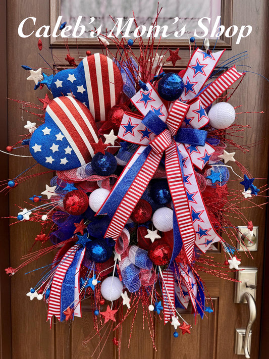 Patriotic 4th of July Wreath for Door, Firecracker Front Door Decor for Outdoor Porch or Indoor Office Wall, Americana Summer Home Decor
