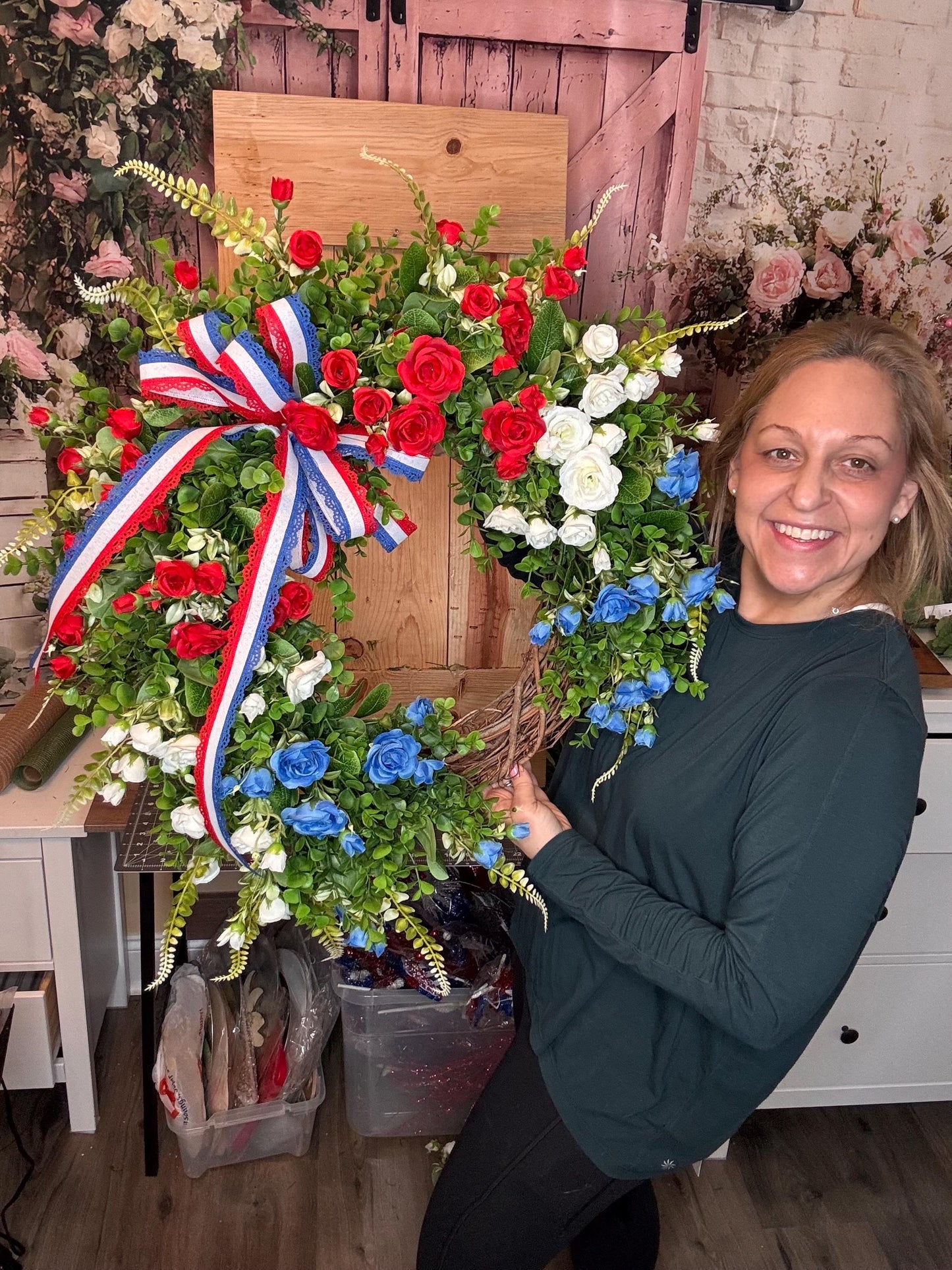 Patriotic Grapevine Wreath, Red White and Blue Front Door Wreath, Fourth of July Wreath, Memorial Day Decor, Americana Summer Door Wreath