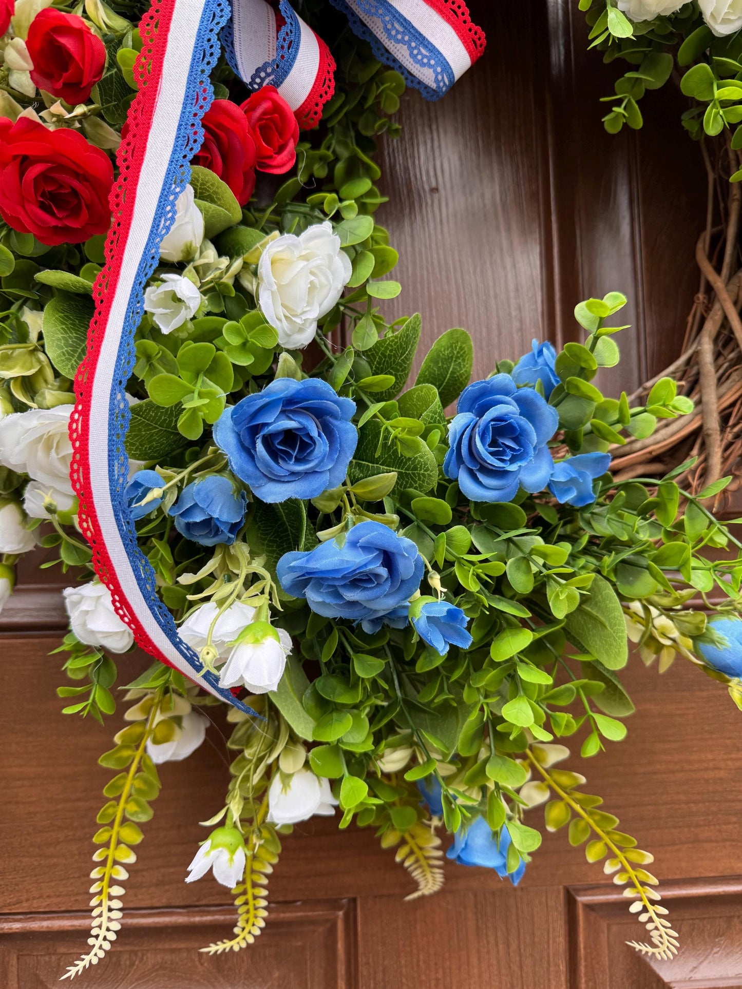 Patriotic Grapevine Wreath, Red White and Blue Front Door Wreath, Fourth of July Wreath, Memorial Day Decor, Americana Summer Door Wreath