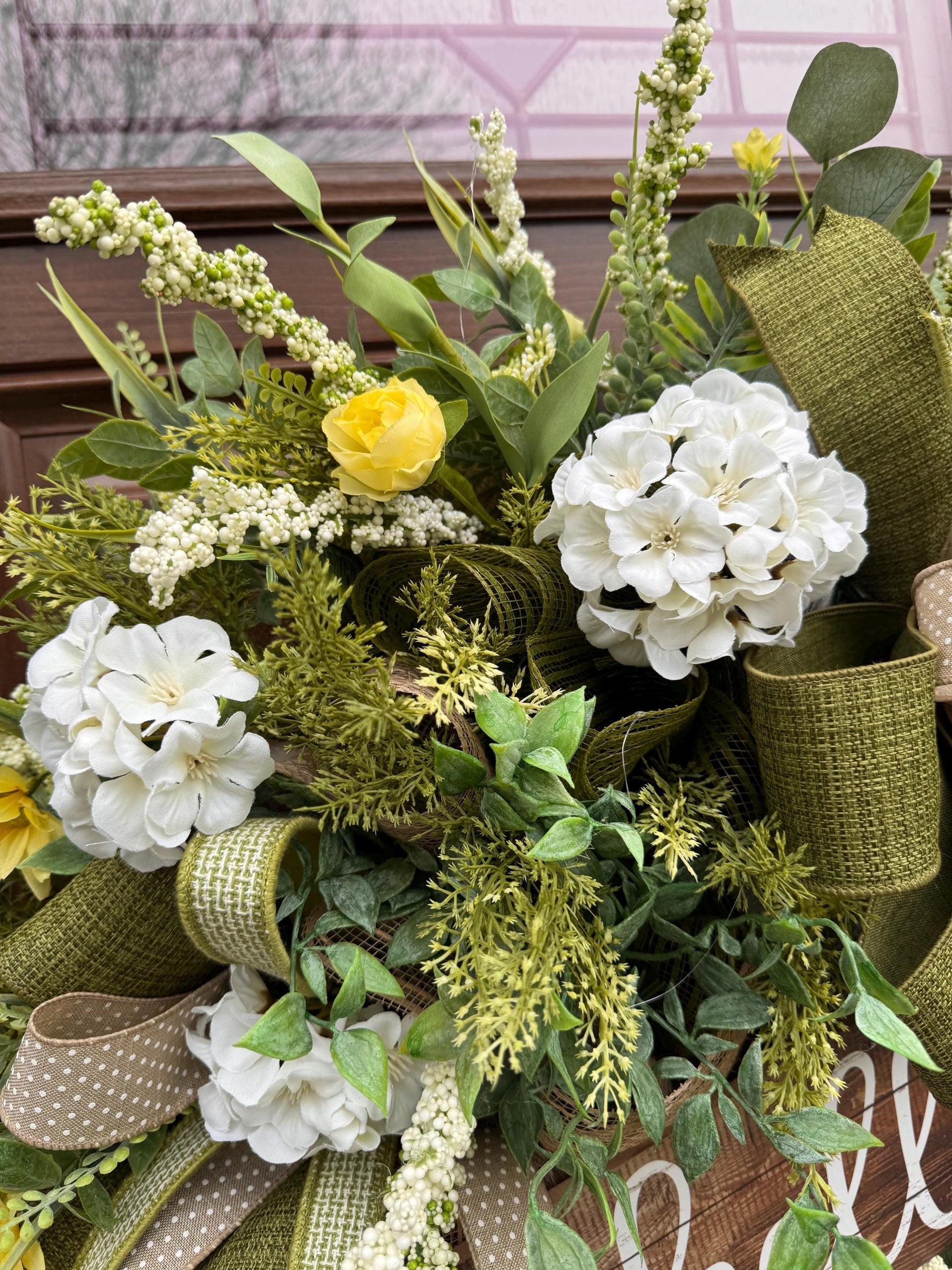 Spring Floral Wreath, Rustic Welcome Door Wreath, Greenery Hydrangea Wreath, Farmhouse Front Door Decor