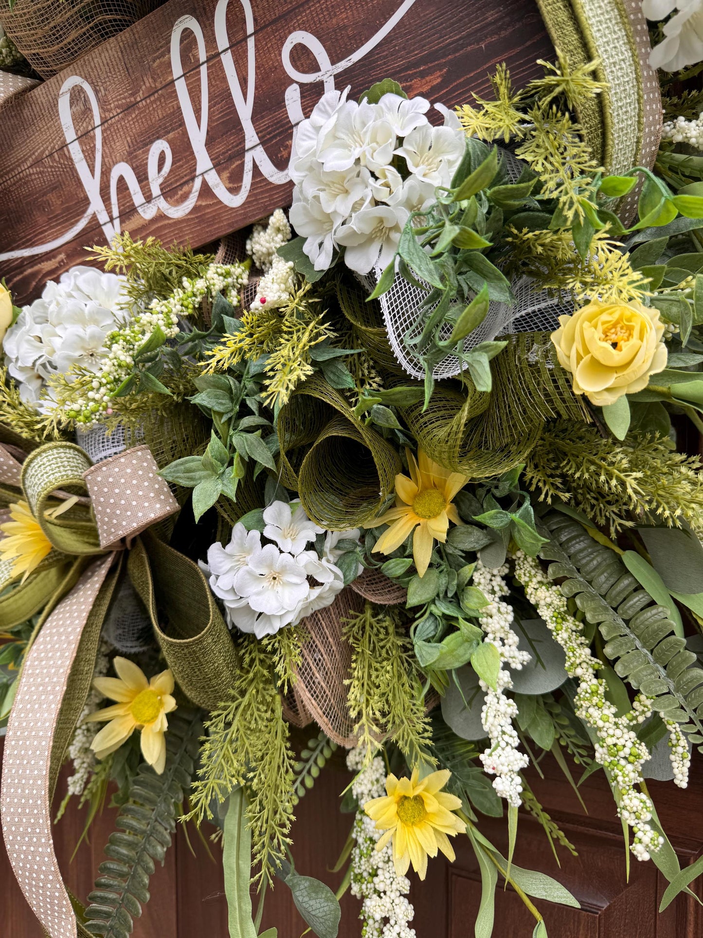Spring Floral Wreath, Rustic Welcome Door Wreath, Greenery Hydrangea Wreath, Farmhouse Front Door Decor