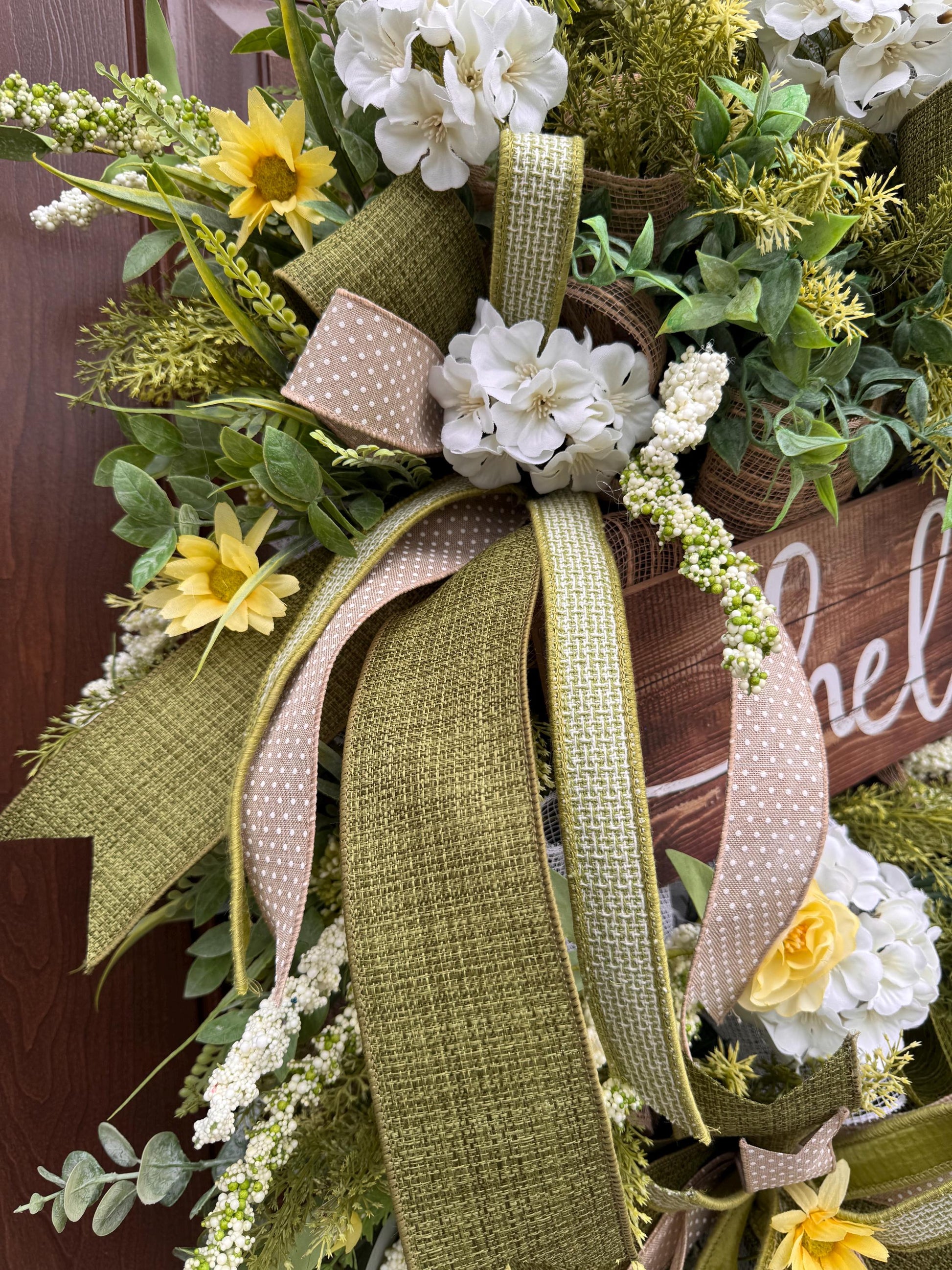 Spring Floral Wreath, Rustic Welcome Door Wreath, Greenery Hydrangea Wreath, Farmhouse Front Door Decor