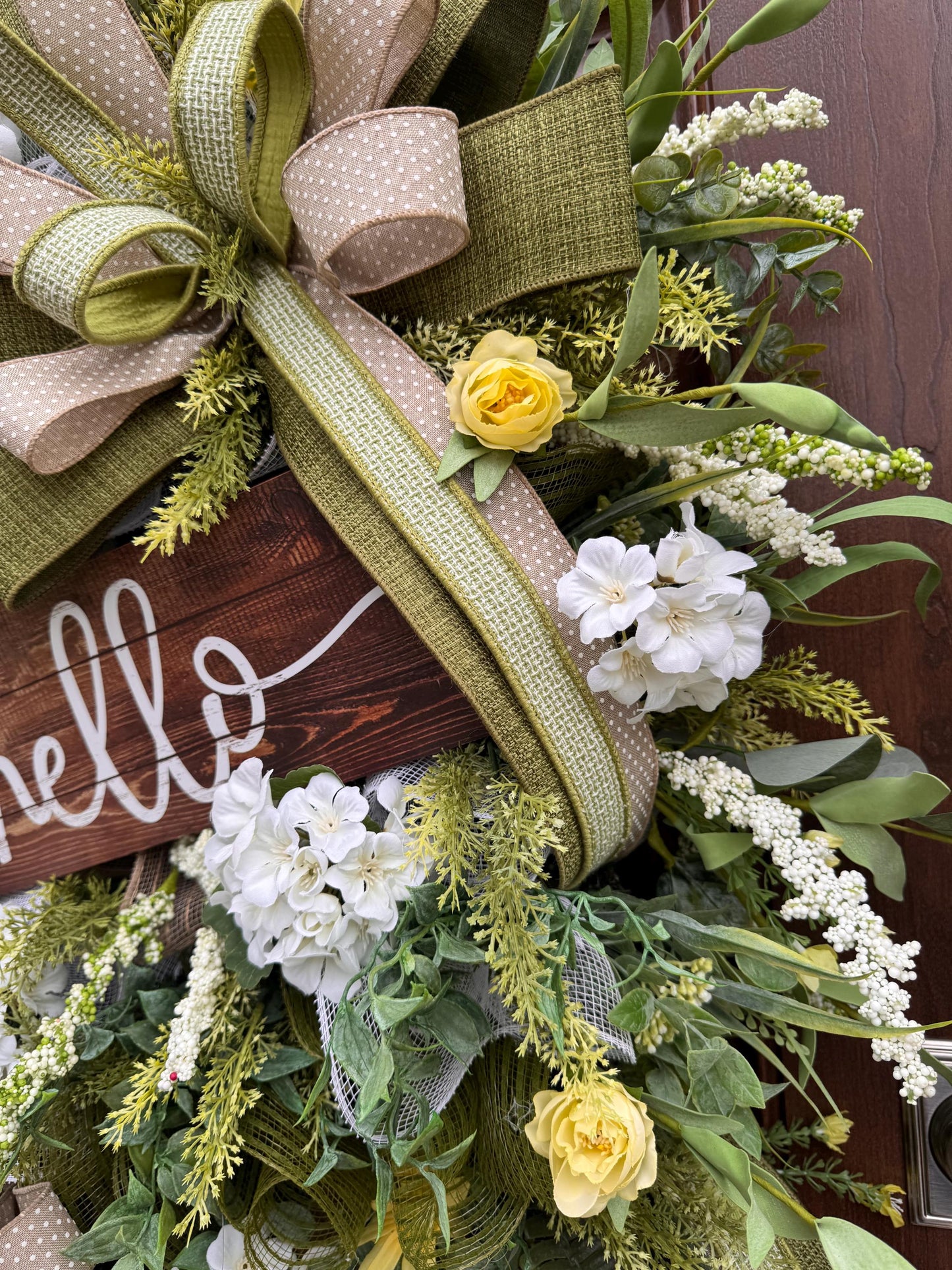 Spring Floral Wreath, Rustic Welcome Door Wreath, Greenery Hydrangea Wreath, Farmhouse Front Door Decor