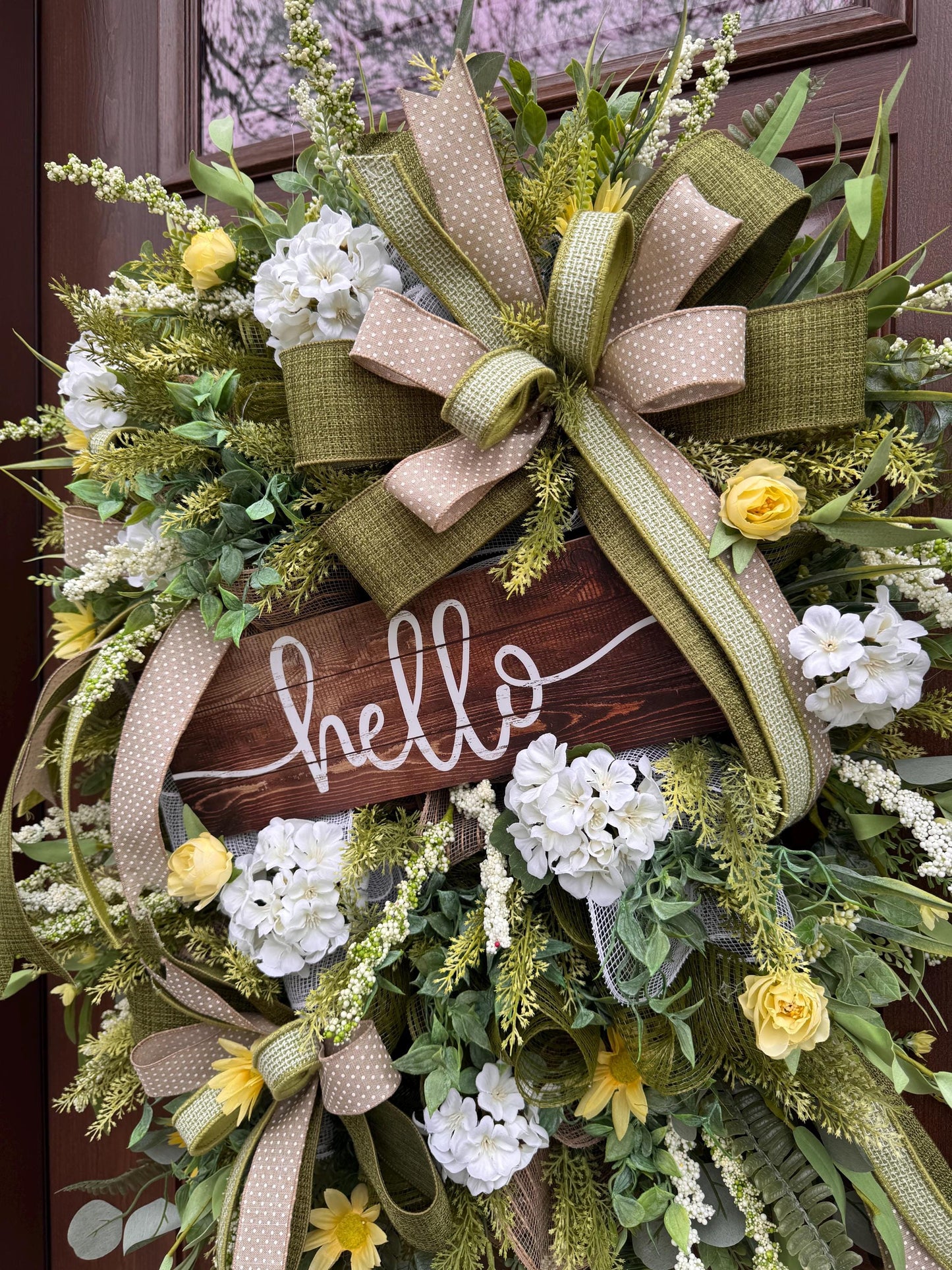 Spring Floral Wreath, Rustic Welcome Door Wreath, Greenery Hydrangea Wreath, Farmhouse Front Door Decor