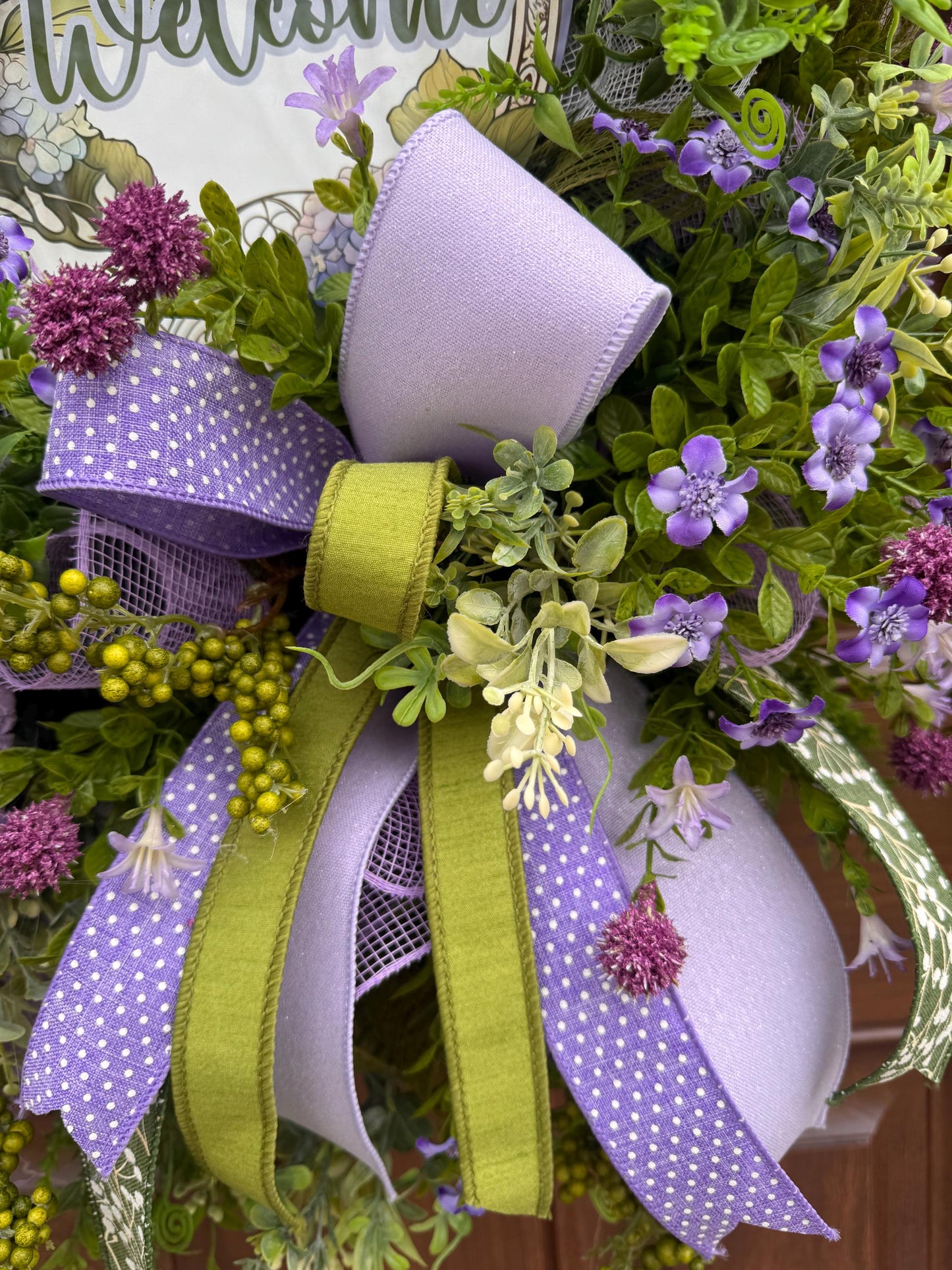 Purple Hydrangea Spring Wreath for Front Door, Welcome Wreath, Lavender Green Floral Wreath, Farmhouse Door Decor, Summer Wreath