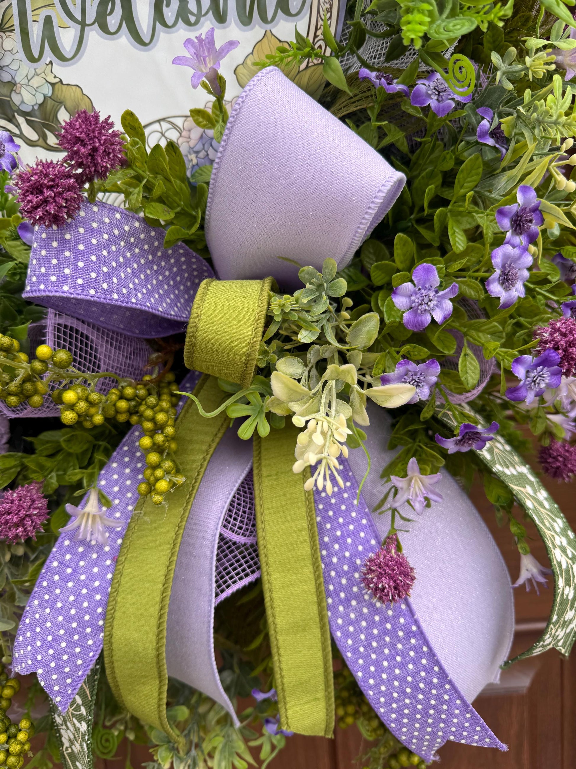 Purple Hydrangea Spring Wreath for Front Door, Welcome Wreath, Lavender Green Floral Wreath, Farmhouse Door Decor, Summer Wreath