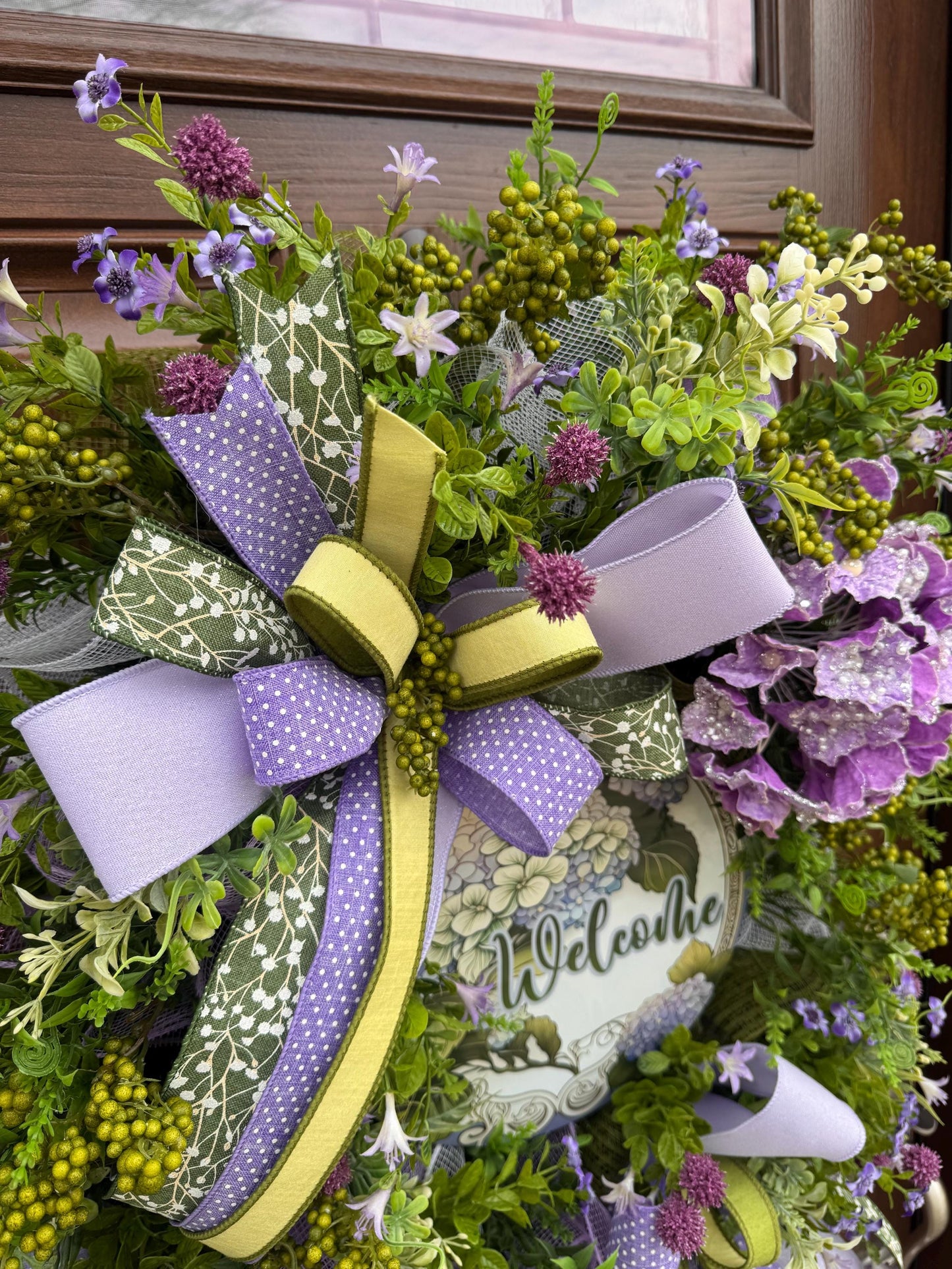 Purple Hydrangea Spring Wreath for Front Door, Welcome Wreath, Lavender Green Floral Wreath, Farmhouse Door Decor, Summer Wreath