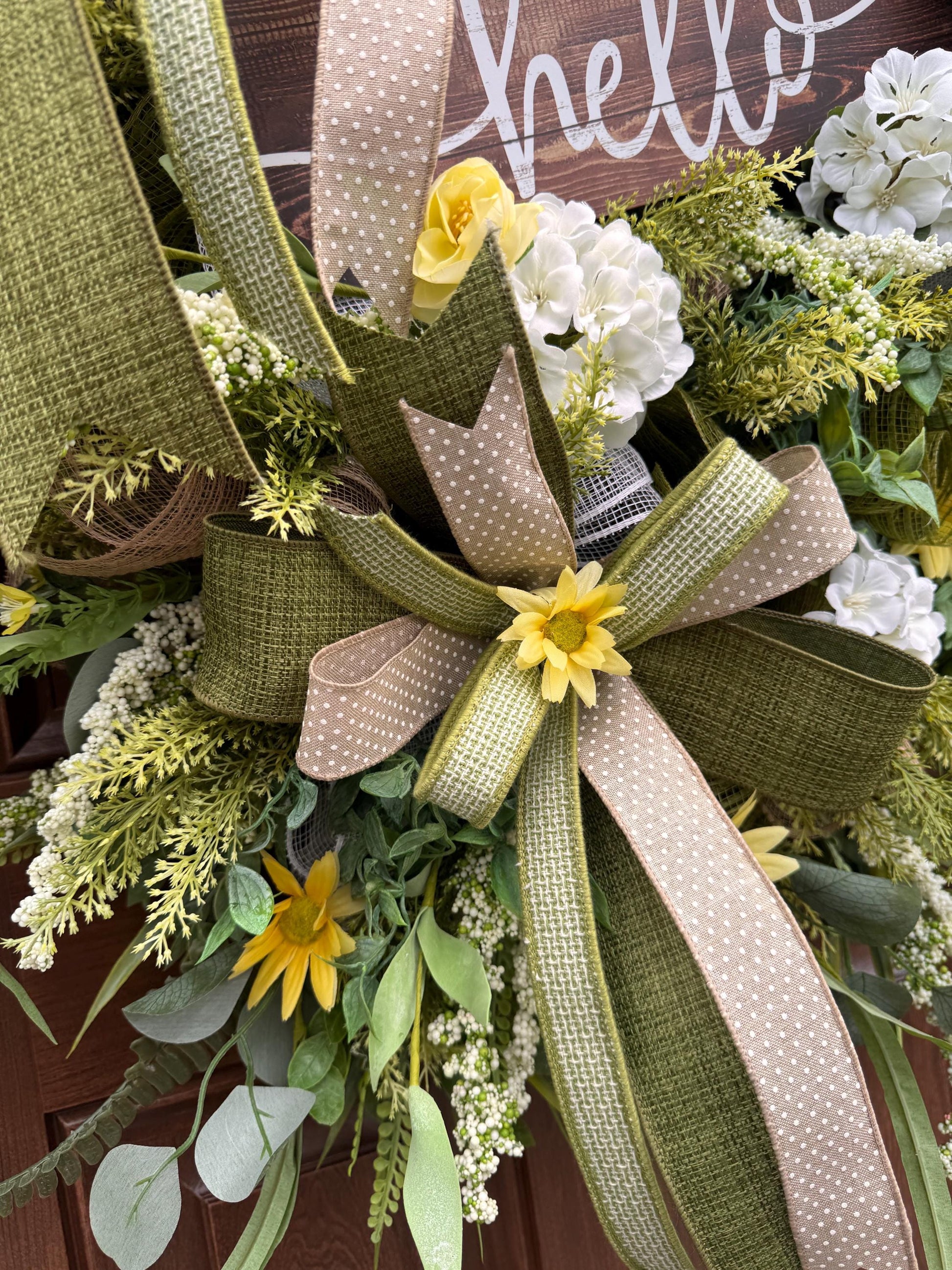Spring Floral Wreath, Rustic Welcome Door Wreath, Greenery Hydrangea Wreath, Farmhouse Front Door Decor