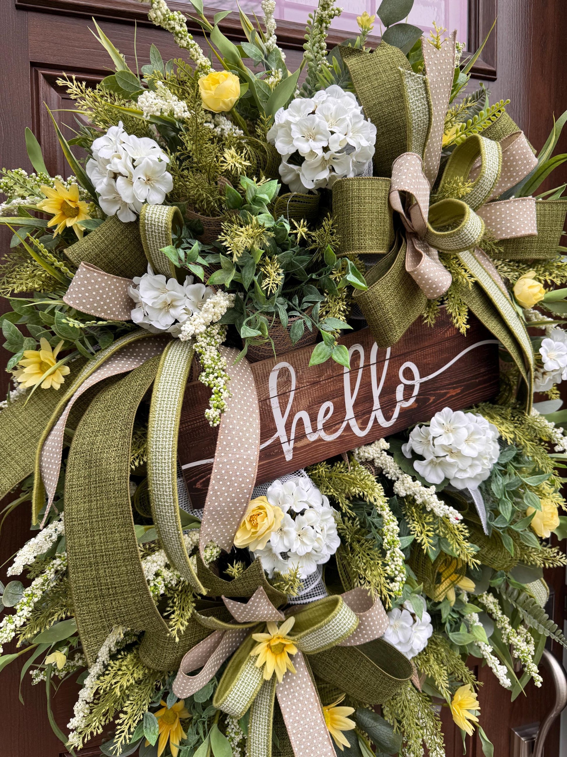 Spring Floral Wreath, Rustic Welcome Door Wreath, Greenery Hydrangea Wreath, Farmhouse Front Door Decor