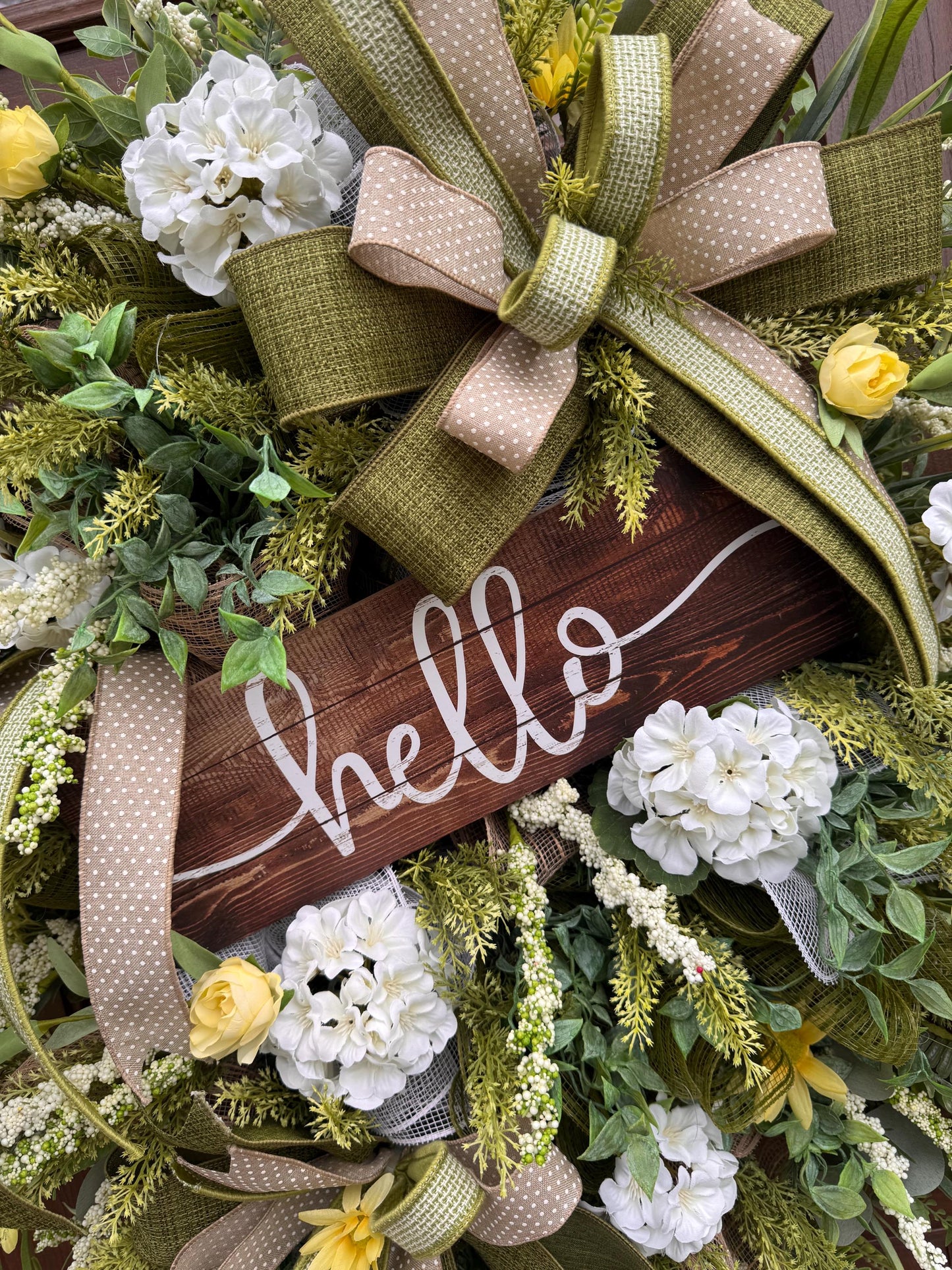 Spring Floral Wreath, Rustic Welcome Door Wreath, Greenery Hydrangea Wreath, Farmhouse Front Door Decor