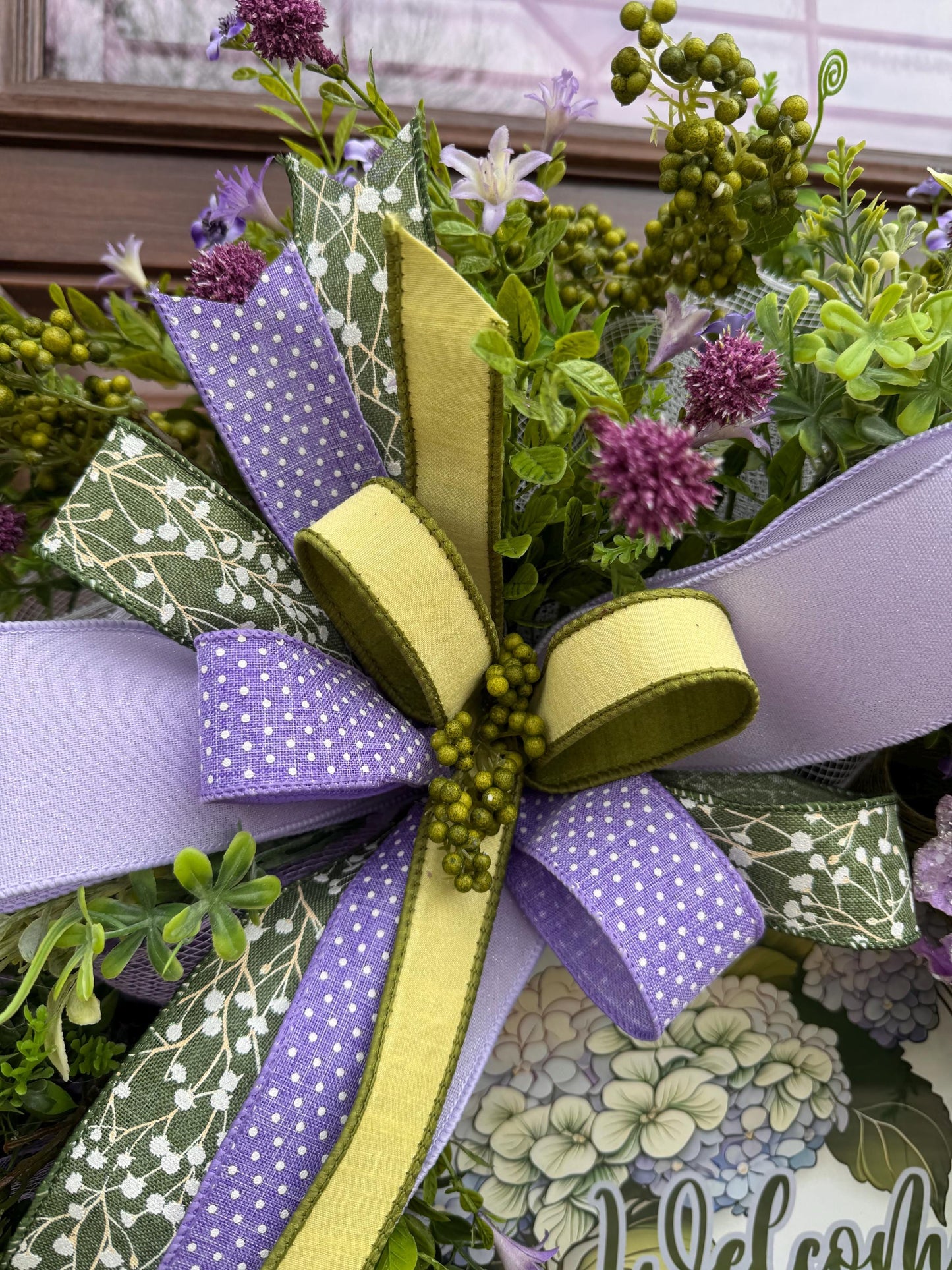 Purple Hydrangea Spring Wreath for Front Door, Welcome Wreath, Lavender Green Floral Wreath, Farmhouse Door Decor, Summer Wreath