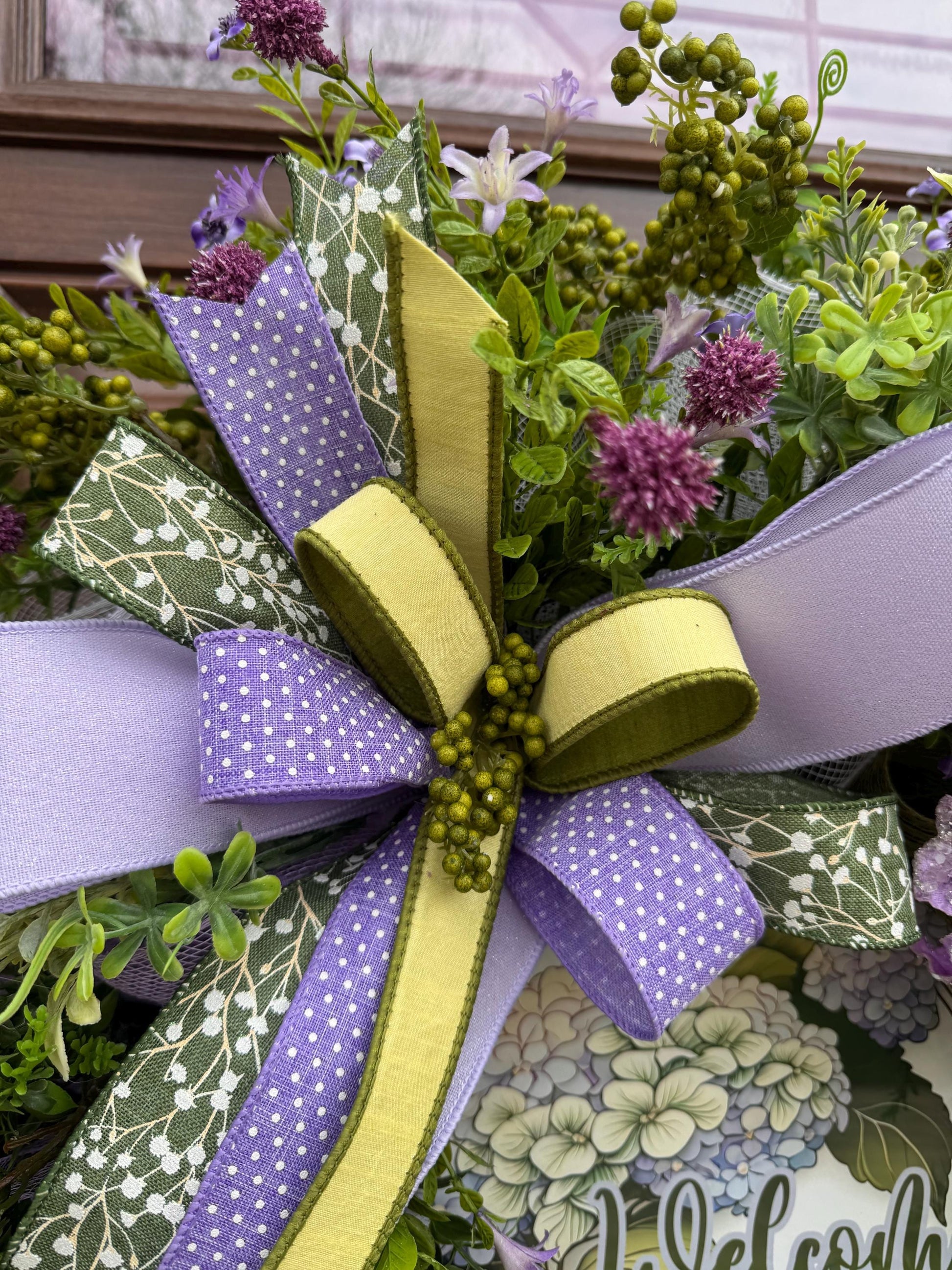Purple Hydrangea Spring Wreath for Front Door, Welcome Wreath, Lavender Green Floral Wreath, Farmhouse Door Decor, Summer Wreath