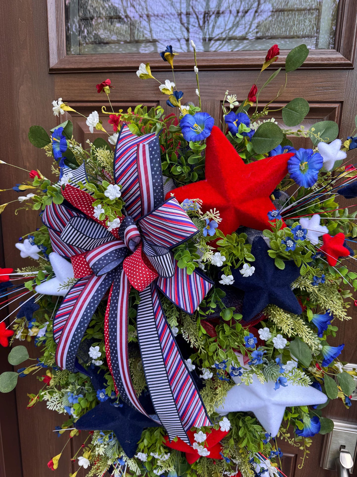 Patriotic Star Wreath for Front Door, Red White and Blue Summer Wreath, 4th of July Decor, Memorial Day Wreath, Americana Door Hanger