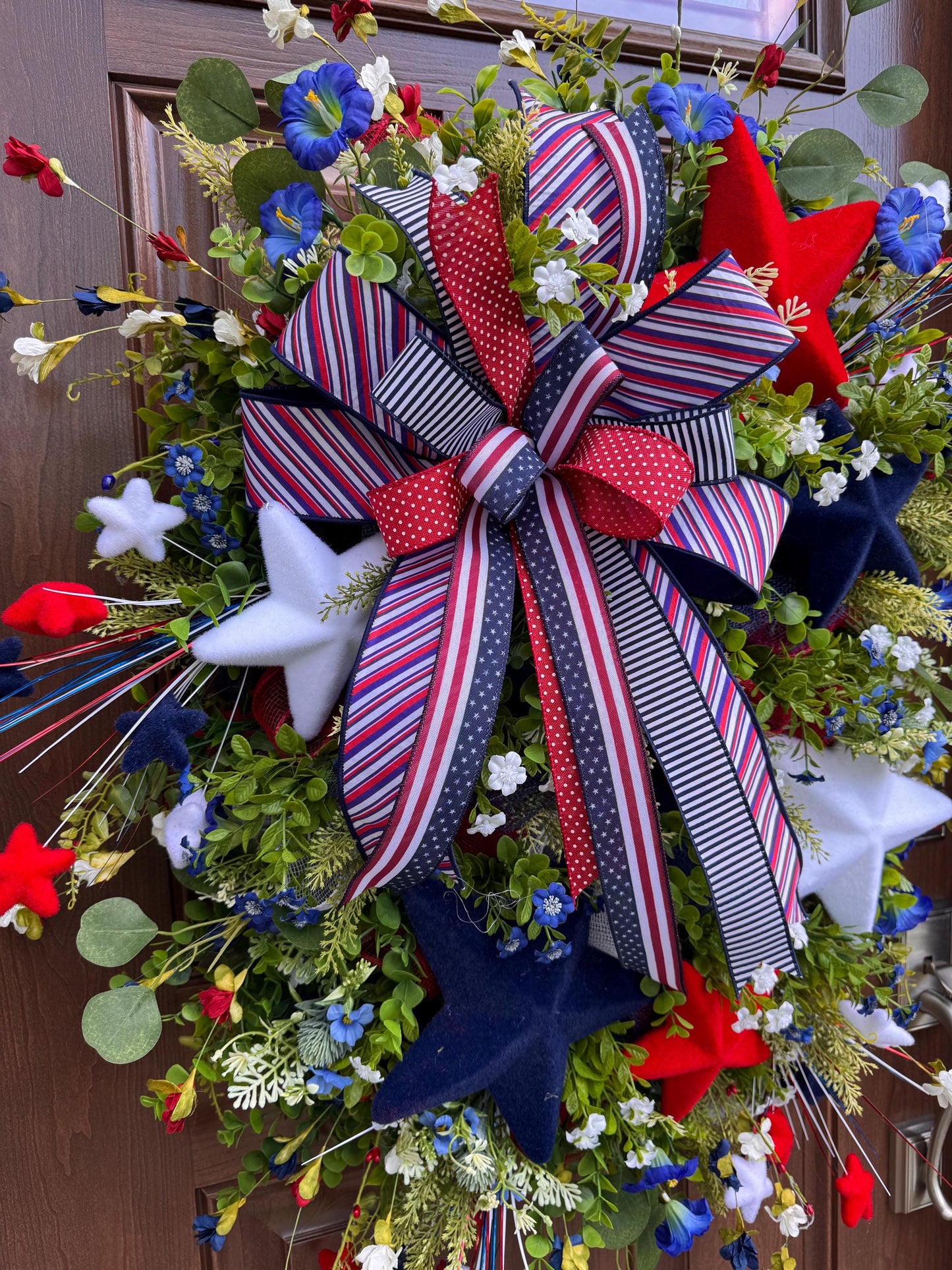 Patriotic Star Wreath for Front Door, Red White and Blue Summer Wreath, 4th of July Decor, Memorial Day Wreath, Americana Door Hanger