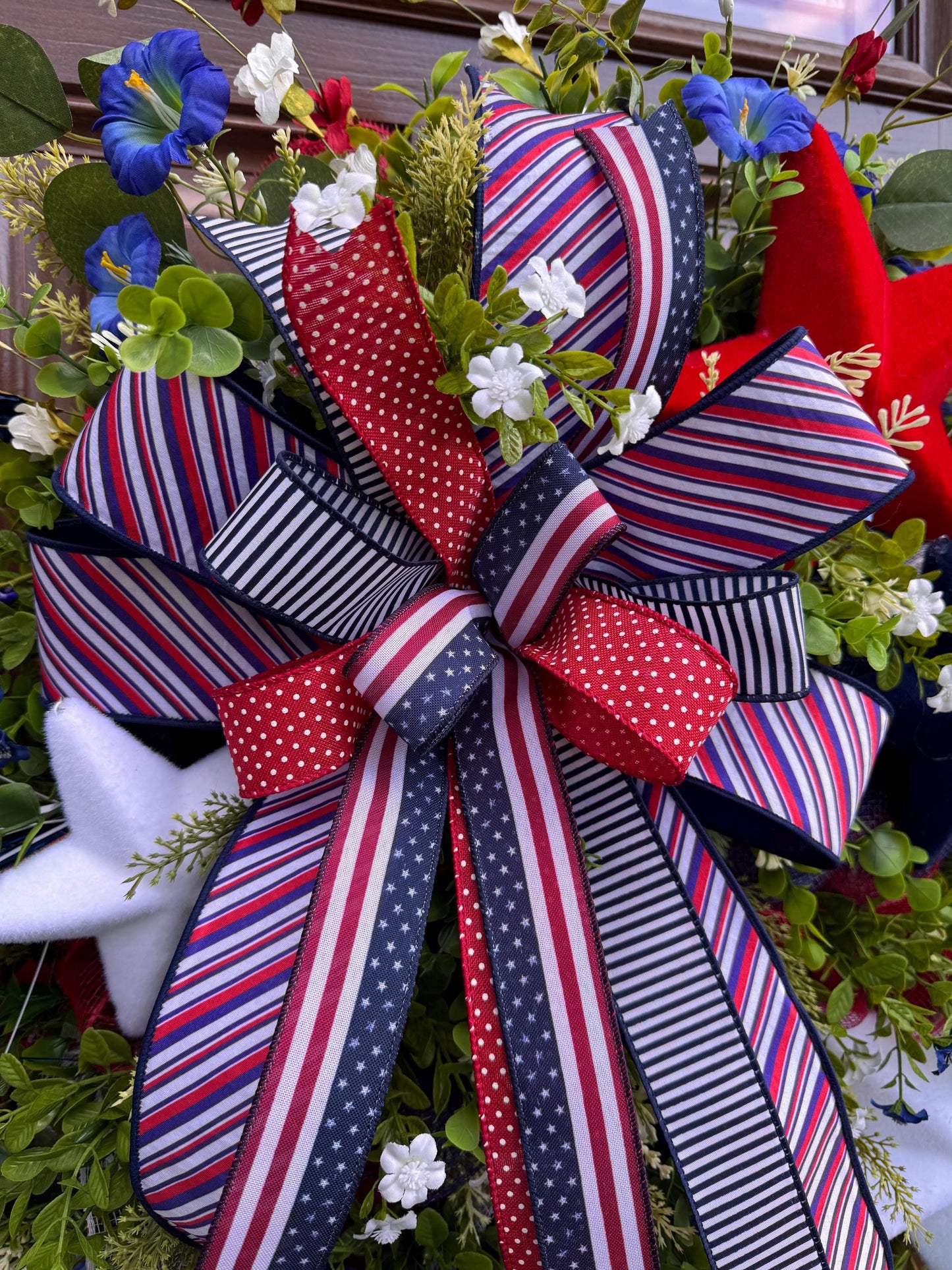 Patriotic Star Wreath for Front Door, Red White and Blue Summer Wreath, 4th of July Decor, Memorial Day Wreath, Americana Door Hanger