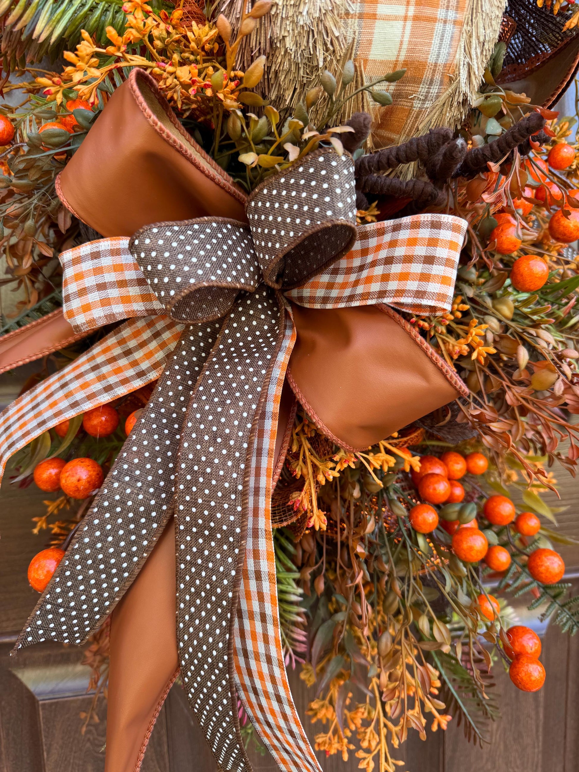 Fall Owl Wreath, Rustic Autumn Door Decor, Orange Brown Berry Swag, Farmhouse Fall Door Hanger, Woodland Owl Decor, Thanksgiving Wreath