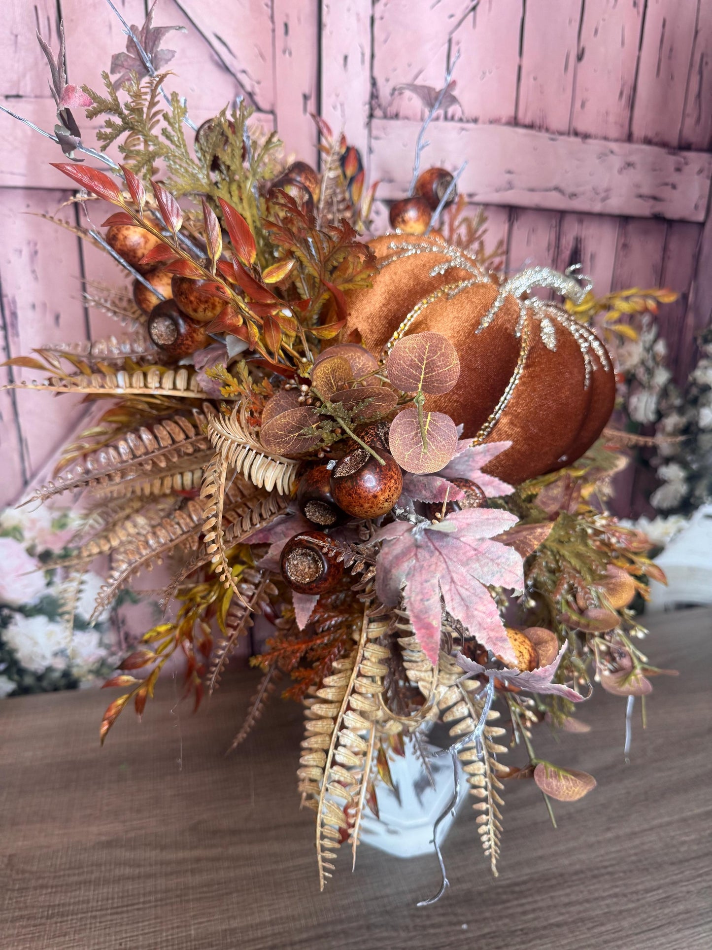 Elegant Fall Pumpkin Candlestick Arrangement | Rustic Autumn Table Centerpiece | Handmade Fall Decor