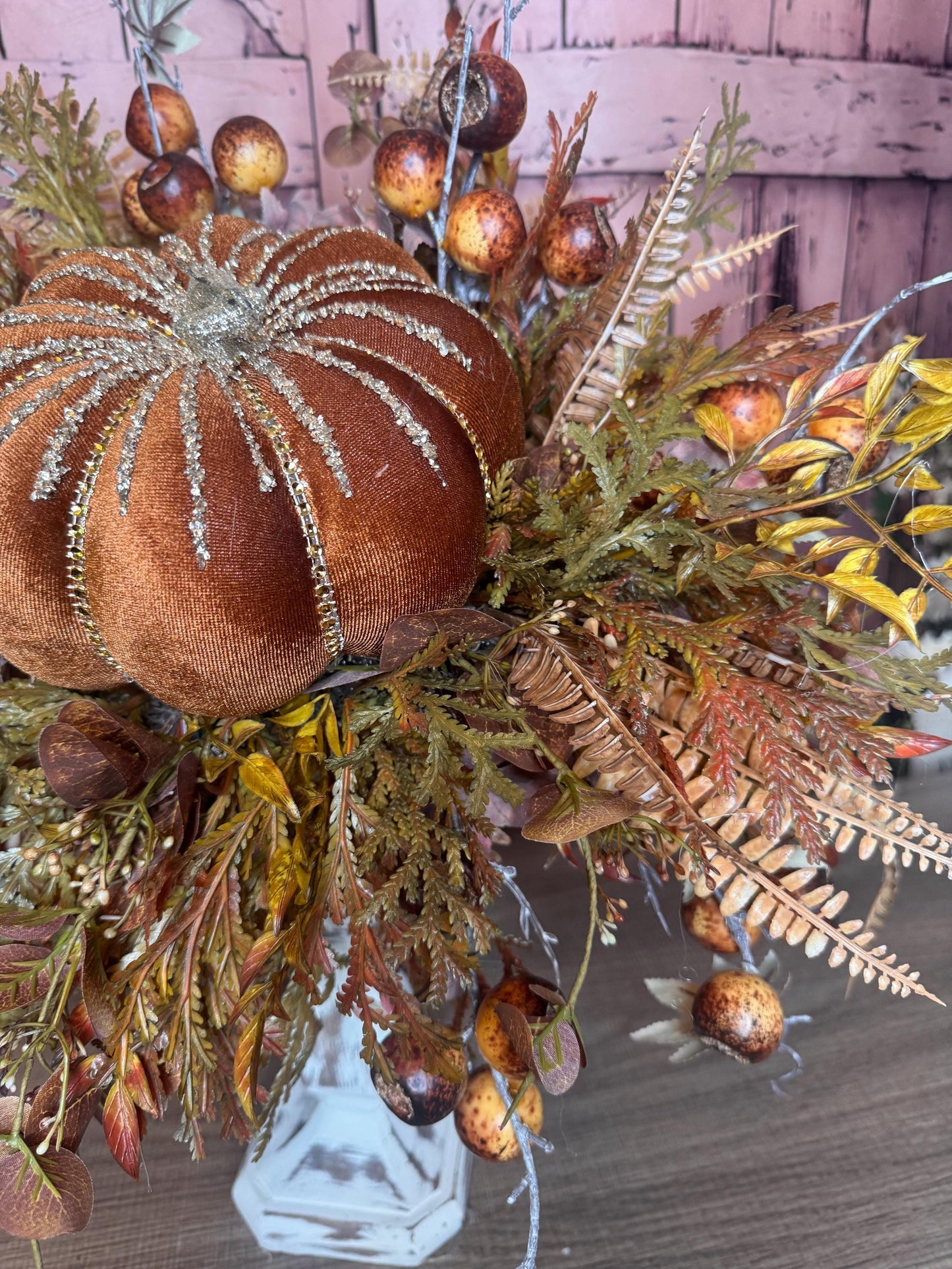 Elegant Fall Pumpkin Candlestick Arrangement | Rustic Autumn Table Centerpiece | Handmade Fall Decor