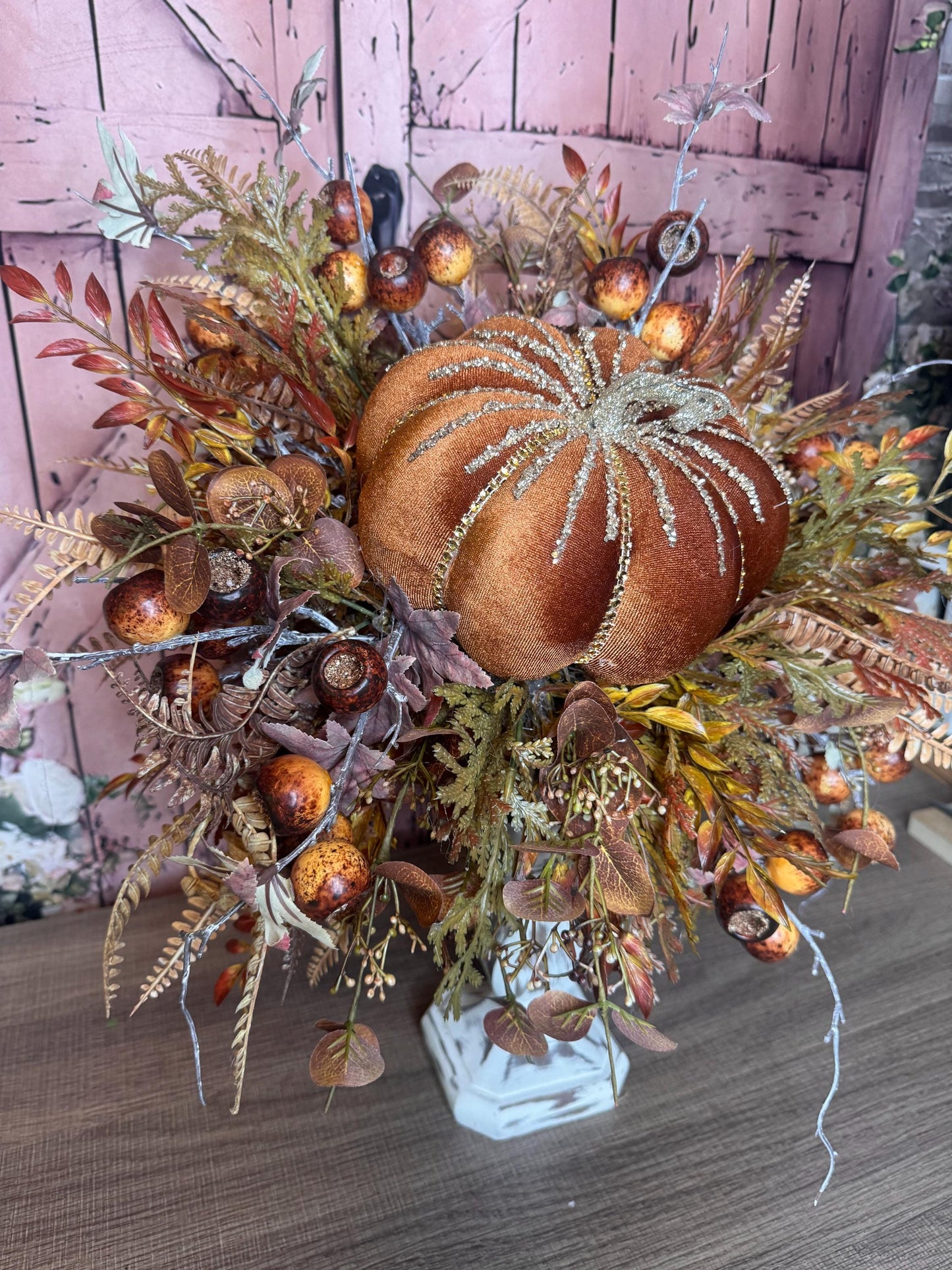 Elegant Fall Pumpkin Candlestick Arrangement | Rustic Autumn Table Centerpiece | Handmade Fall Decor
