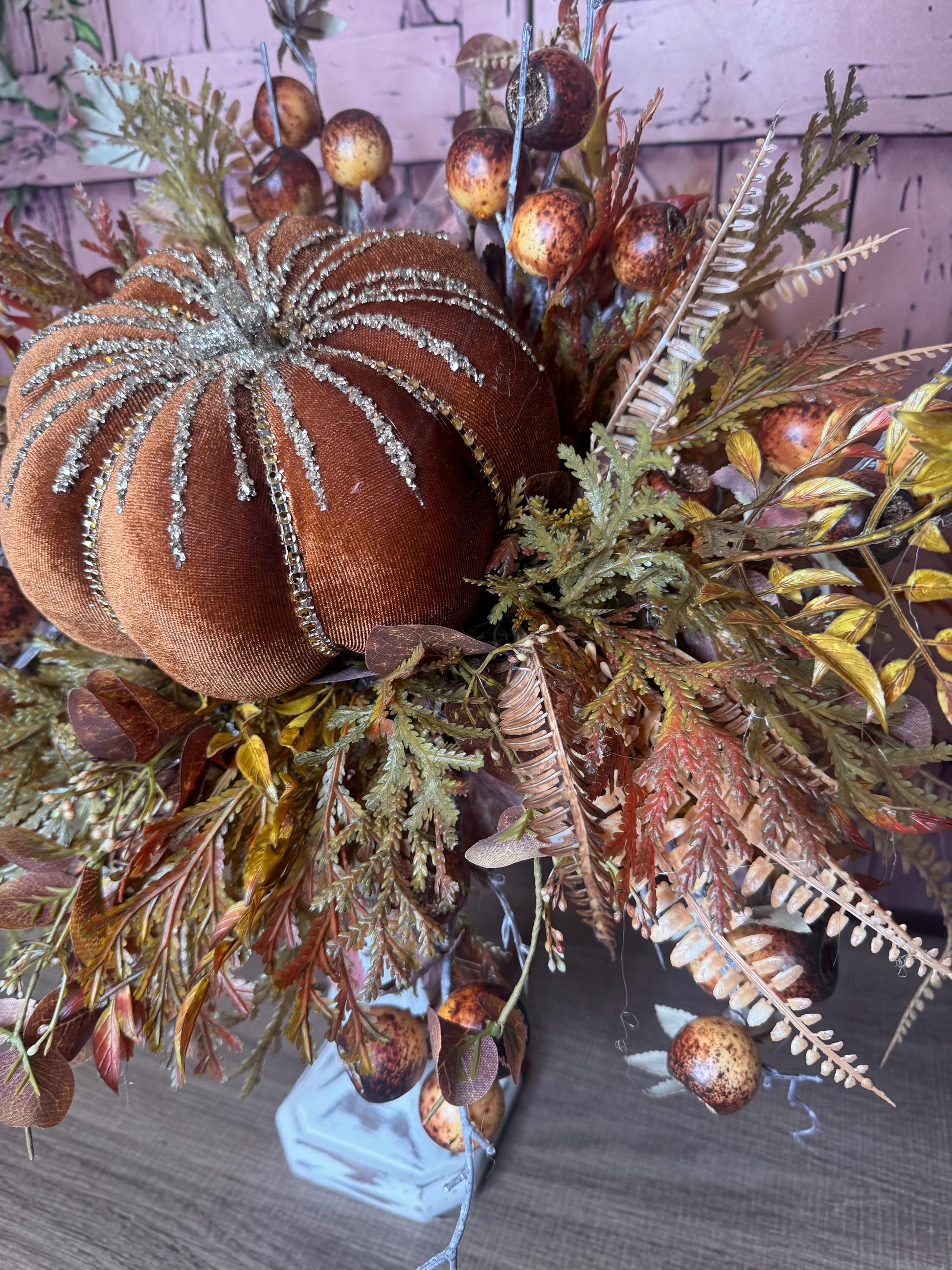 Elegant Fall Pumpkin Candlestick Arrangement | Rustic Autumn Table Centerpiece | Handmade Fall Decor