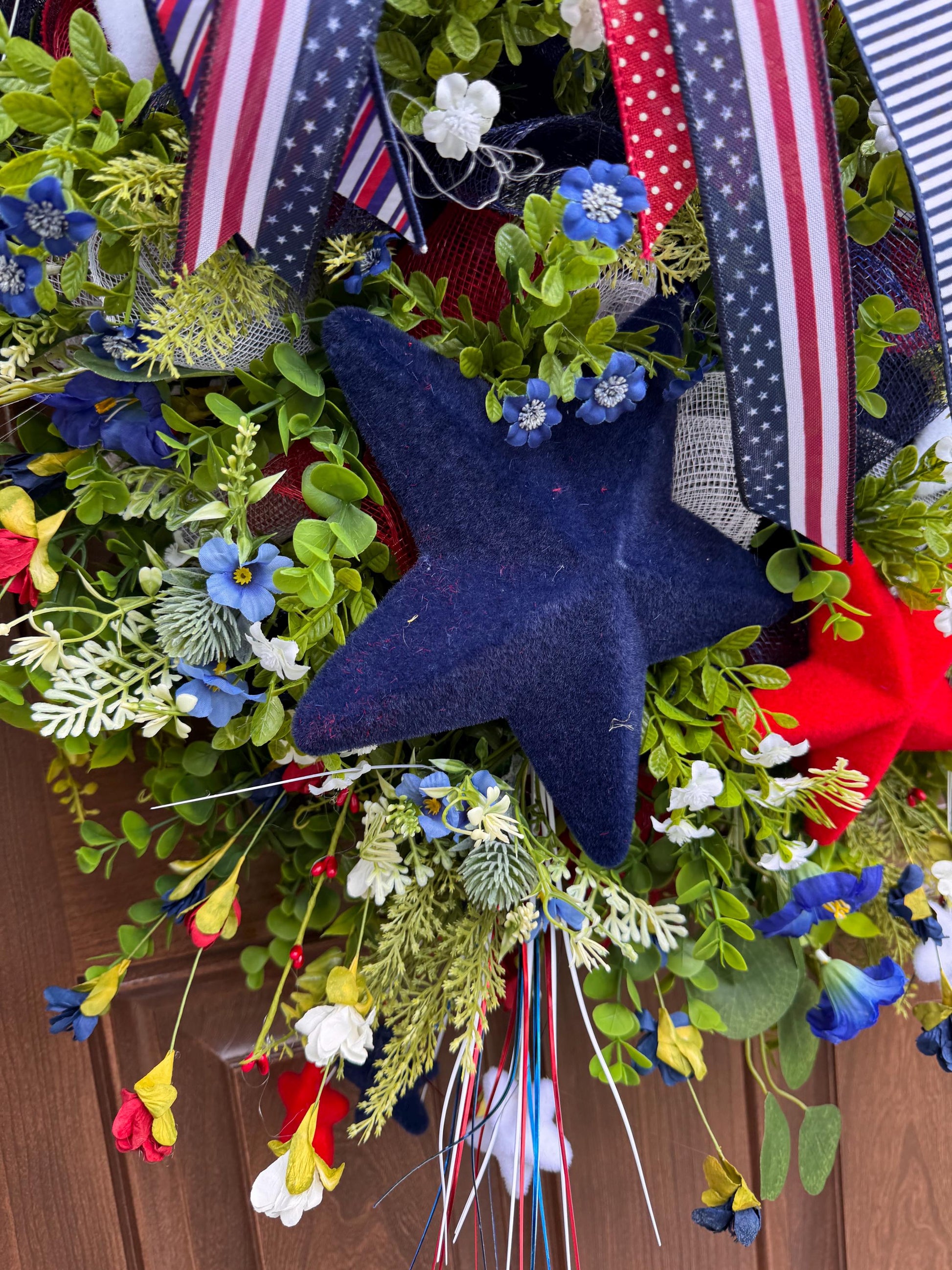 Patriotic Star Wreath for Front Door, Red White and Blue Summer Wreath, 4th of July Decor, Memorial Day Wreath, Americana Door Hanger