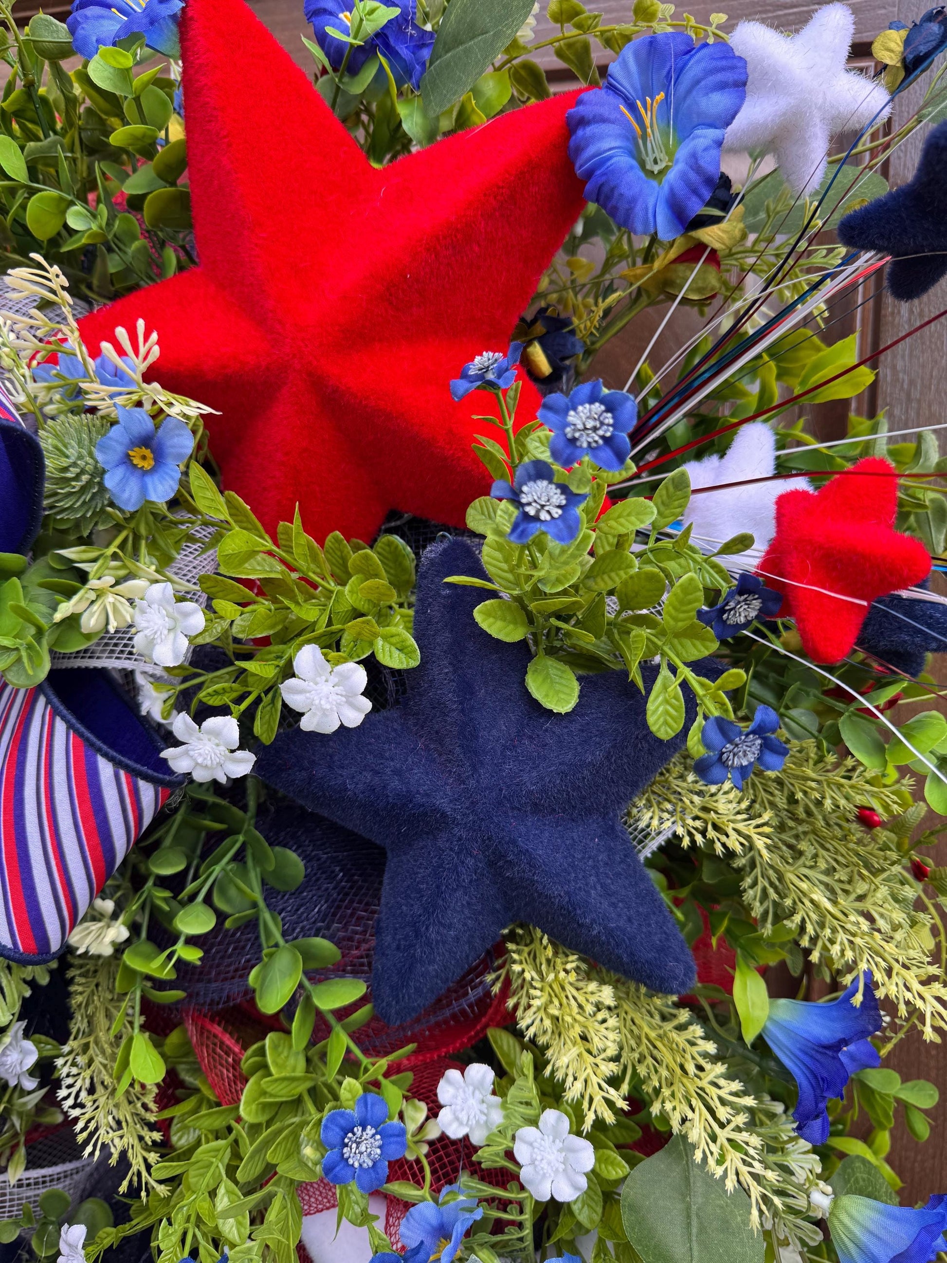 Patriotic Star Wreath for Front Door, Red White and Blue Summer Wreath, 4th of July Decor, Memorial Day Wreath, Americana Door Hanger