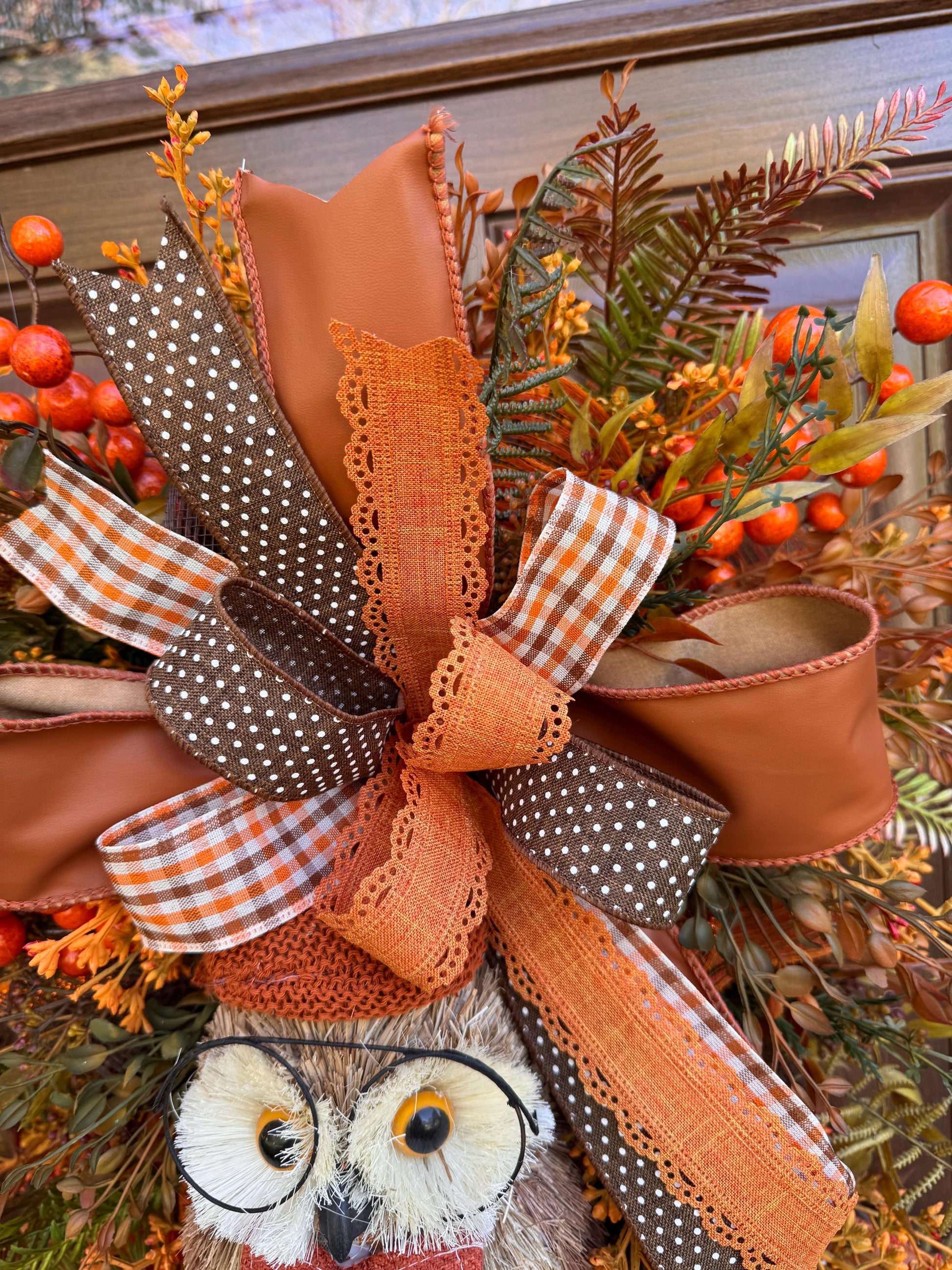 Fall Owl Wreath, Rustic Autumn Door Decor, Orange Brown Berry Swag, Farmhouse Fall Door Hanger, Woodland Owl Decor, Thanksgiving Wreath