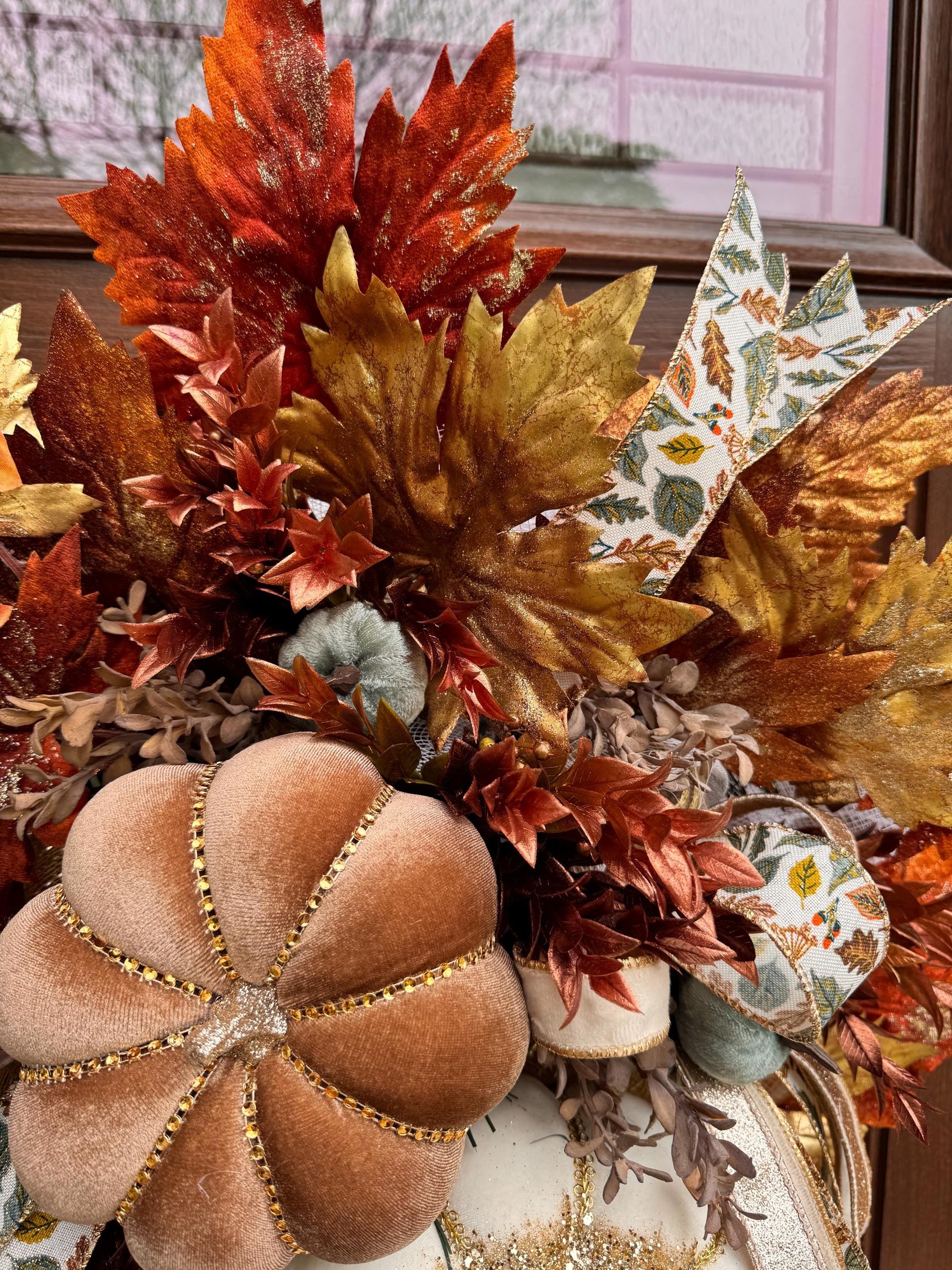 Elegant Fall Pumpkin Wreath, XL Large Autumn Swag Door Decor for Outdoor Porch or Indoor Office Wall Hanger, Fall Hostess Gift
