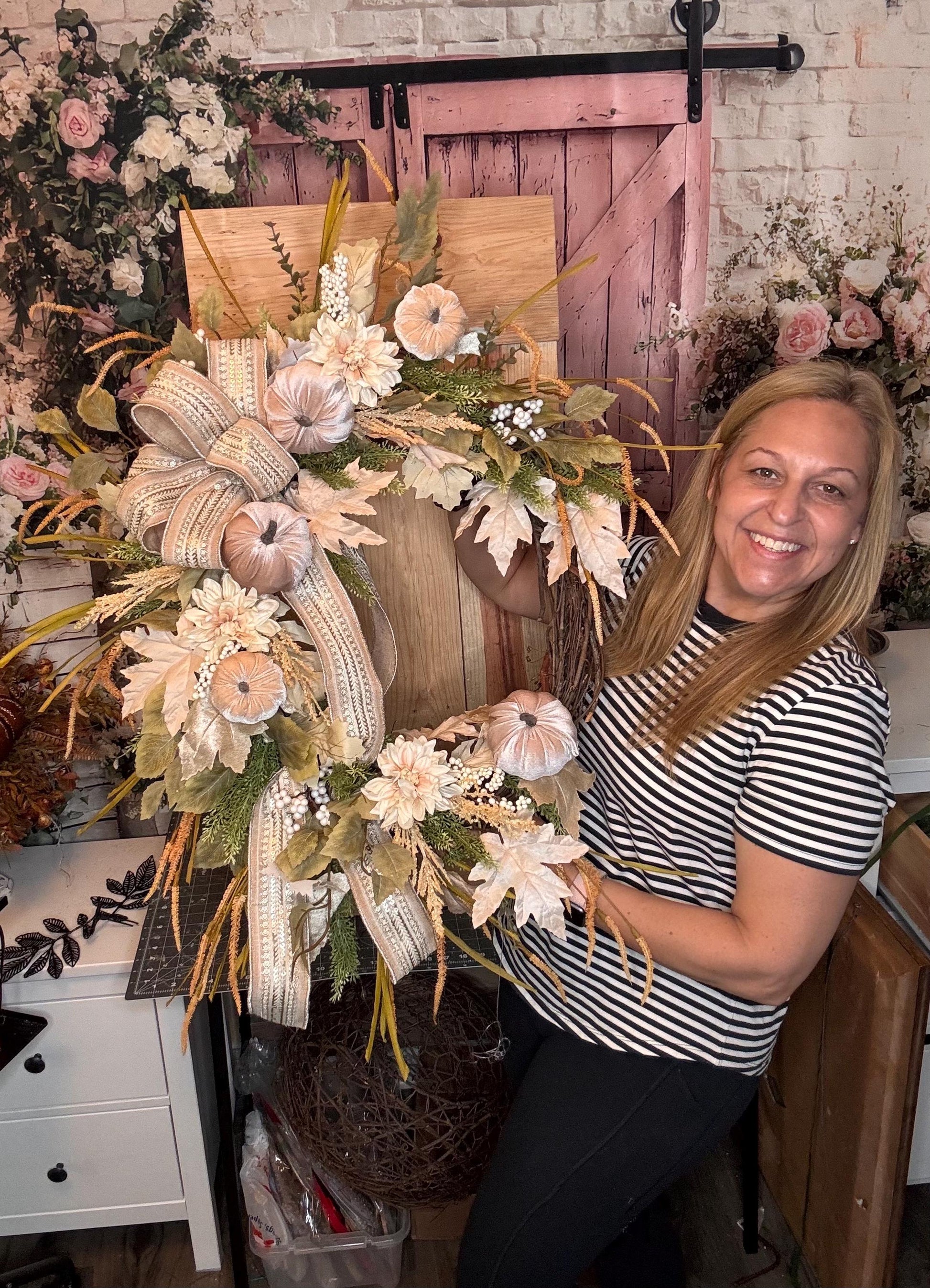 Neutral Fall Pumpkin Grapevine Wreath, Elegant Autumn Front Door Decor, Cream Pumpkin Wreath, Neutral Fall Door Hanger, Fall Farmhouse Decor
