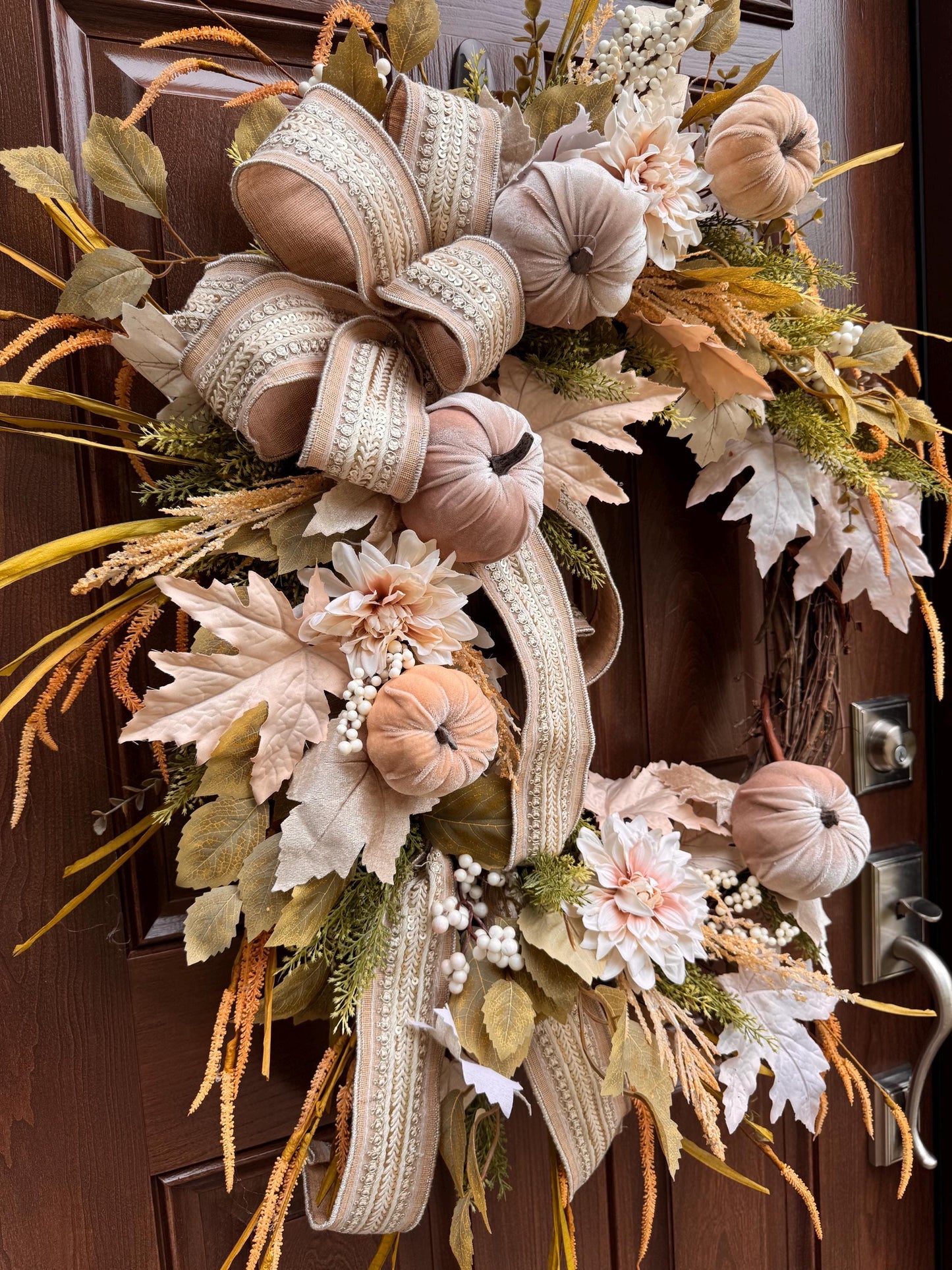 Neutral Fall Pumpkin Grapevine Wreath, Elegant Autumn Front Door Decor, Cream Pumpkin Wreath, Neutral Fall Door Hanger, Fall Farmhouse Decor