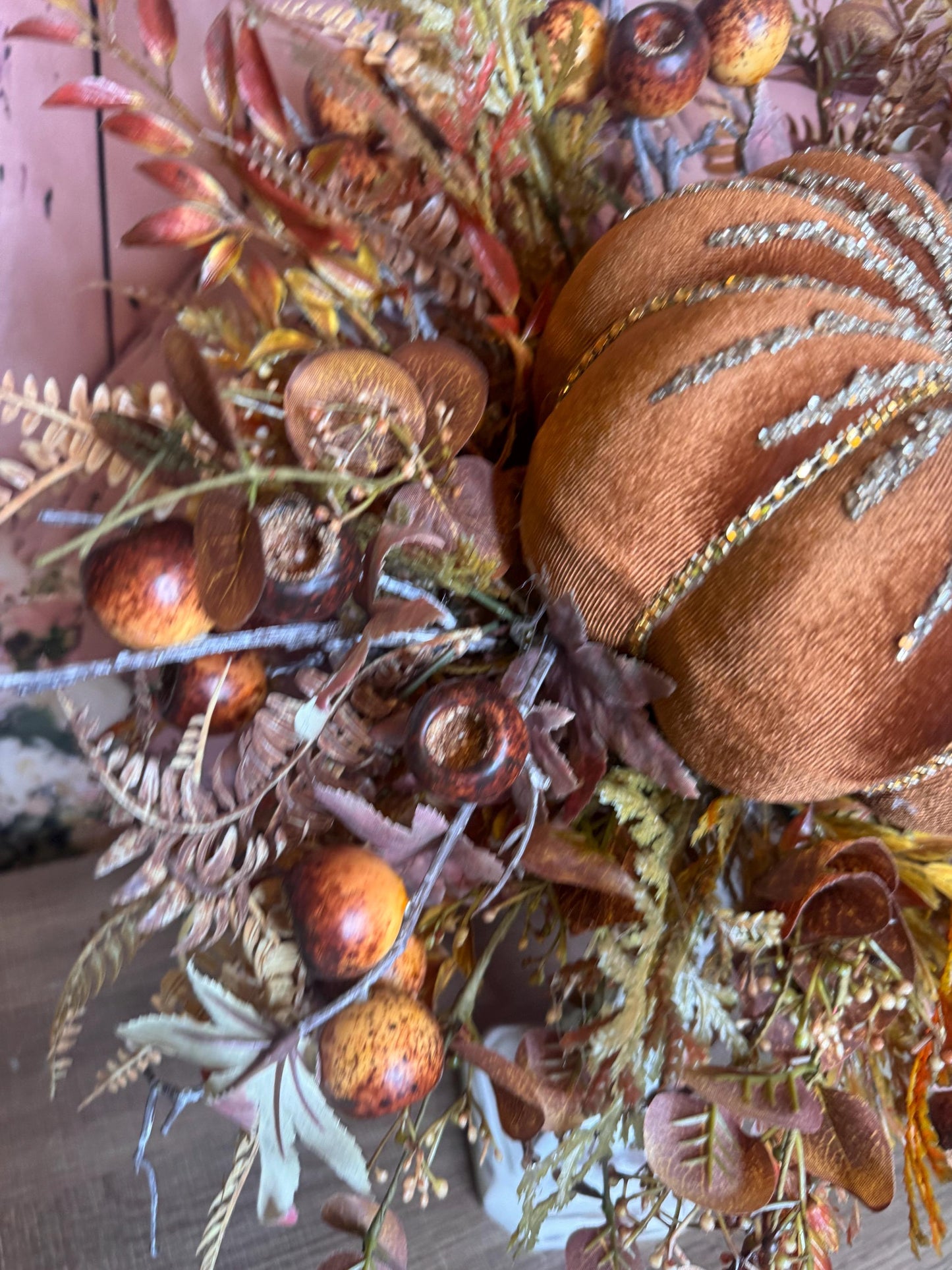 Elegant Fall Pumpkin Candlestick Arrangement | Rustic Autumn Table Centerpiece | Handmade Fall Decor