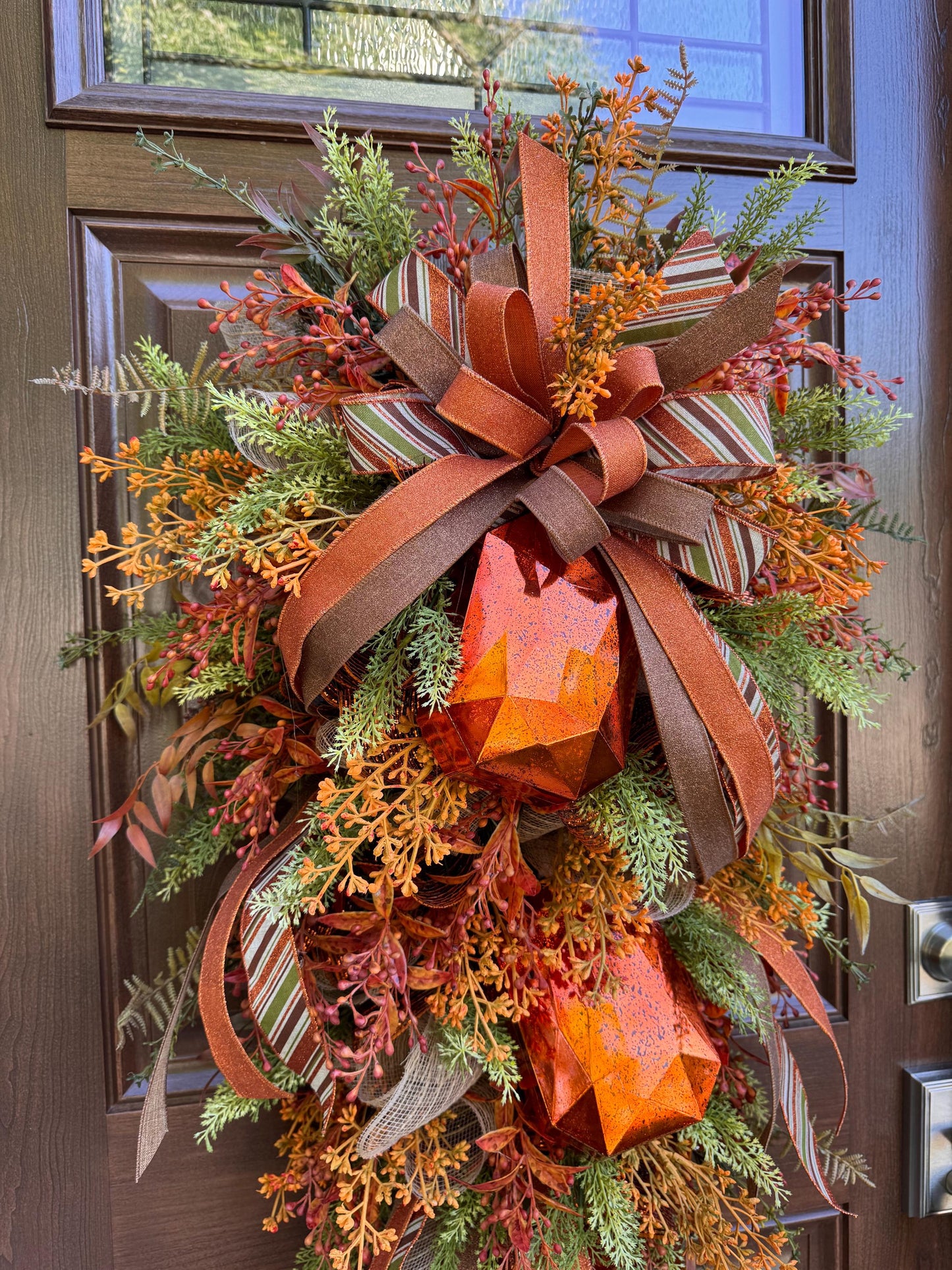 Rustic Fall Swag Wreath, Autumn Jewel Door Decor for Outdoor Porch or Indoor Office Wall Hanger, Farmhouse Swag Door Accent for Home Decor