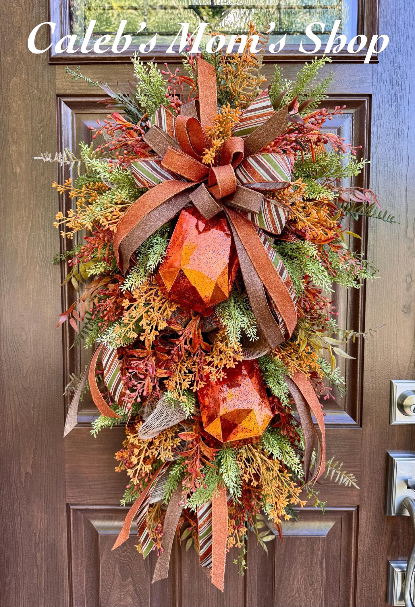 Rustic Fall Swag Wreath, Autumn Jewel Door Decor for Outdoor Porch or Indoor Office Wall Hanger, Farmhouse Swag Door Accent for Home Decor