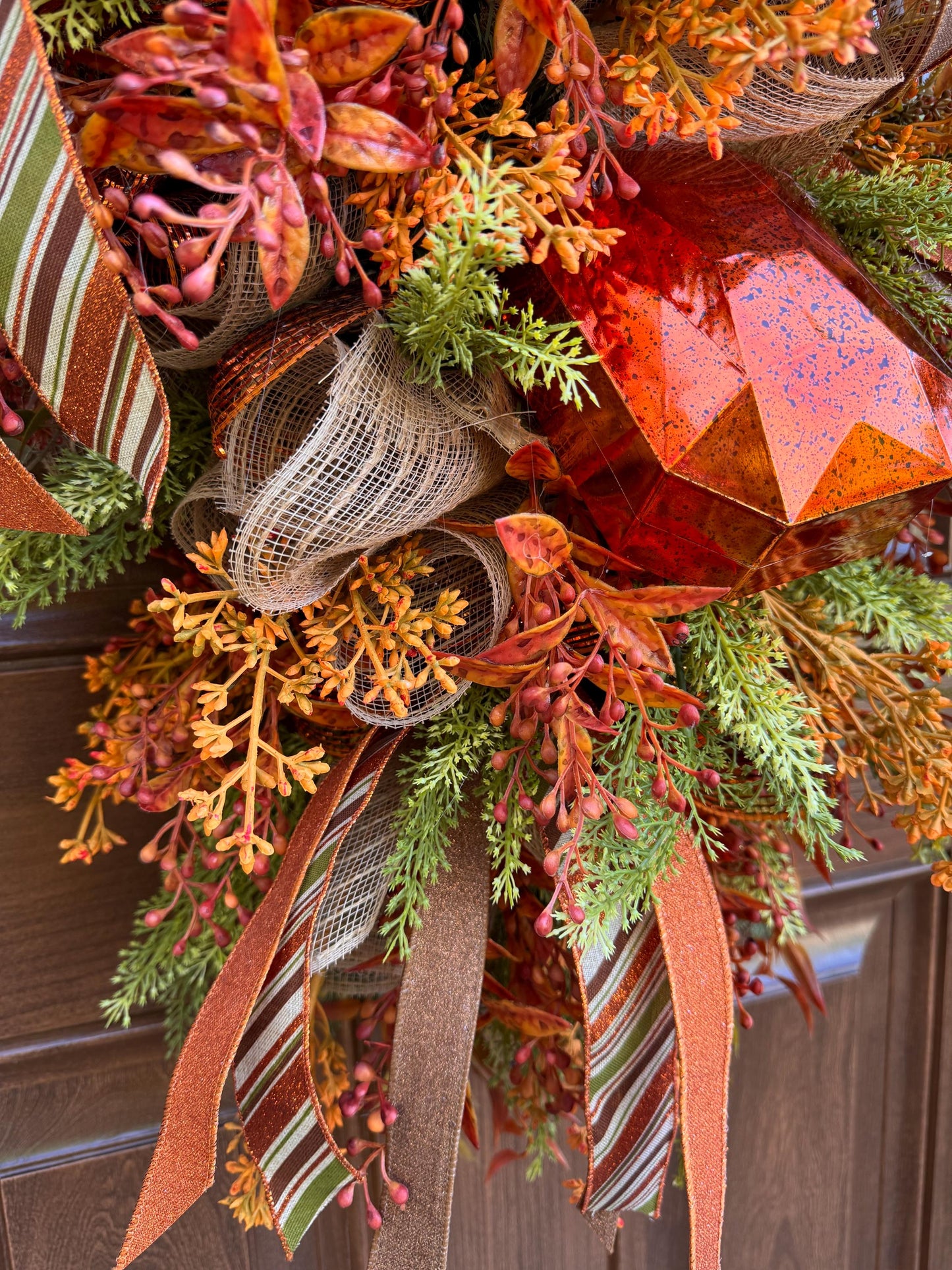 Rustic Fall Swag Wreath, Autumn Jewel Door Decor for Outdoor Porch or Indoor Office Wall Hanger, Farmhouse Swag Door Accent for Home Decor