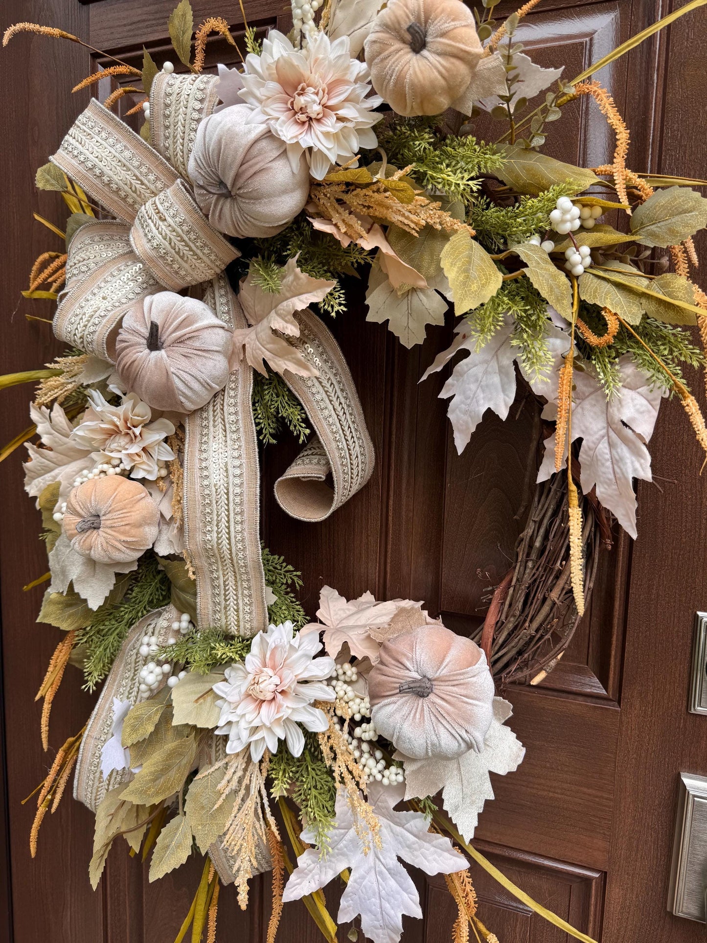 Neutral Fall Pumpkin Grapevine Wreath, Elegant Autumn Front Door Decor, Cream Pumpkin Wreath, Neutral Fall Door Hanger, Fall Farmhouse Decor