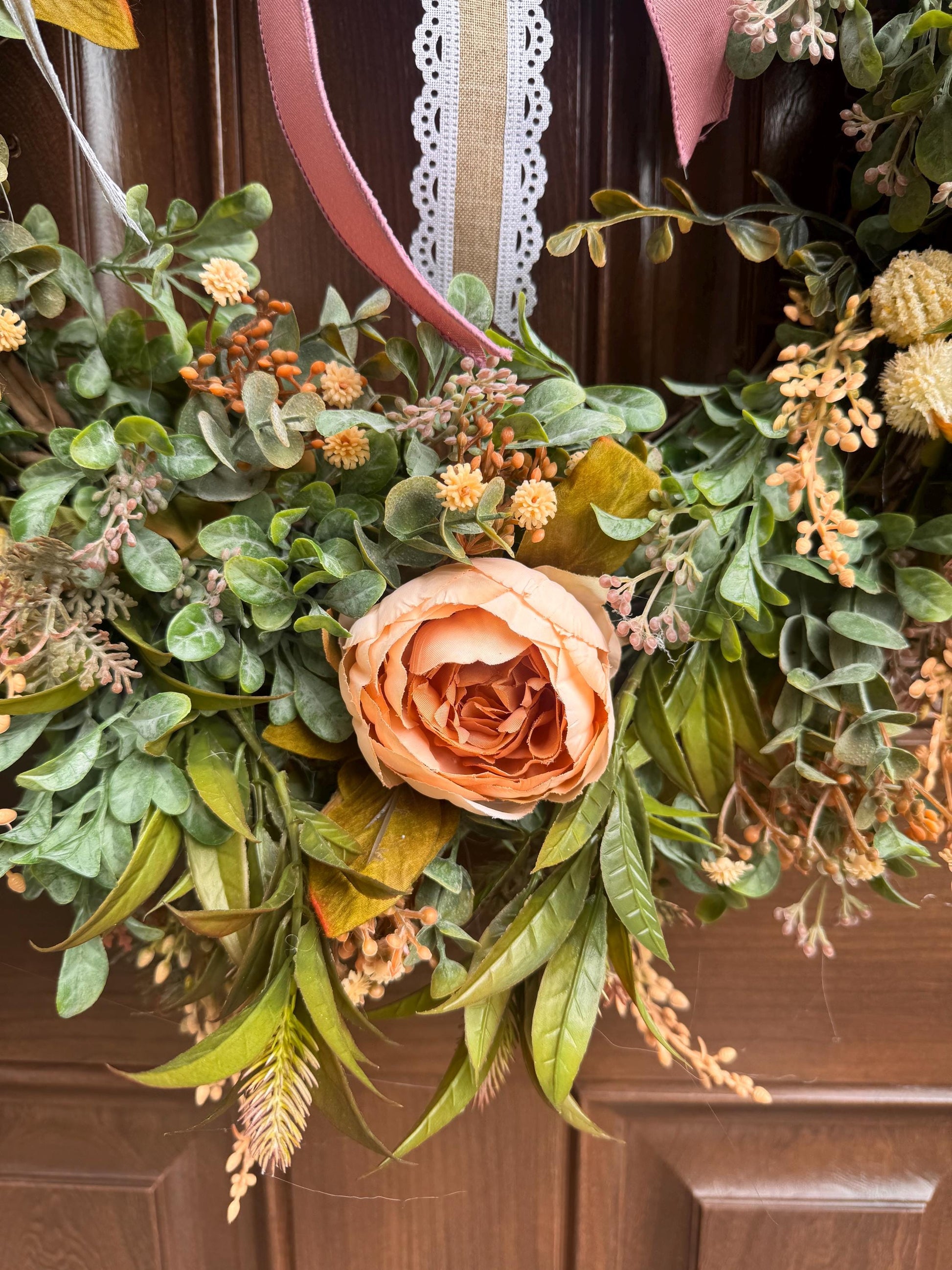 Fall Peony Grapevine Wreath, Neutral Fall Front Door Decor, Rustic Autumn Door Hanger, Farmhouse Fall Decor