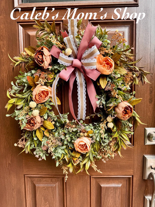Fall Peony Grapevine Wreath, Neutral Fall Front Door Decor, Rustic Autumn Door Hanger, Farmhouse Fall Decor