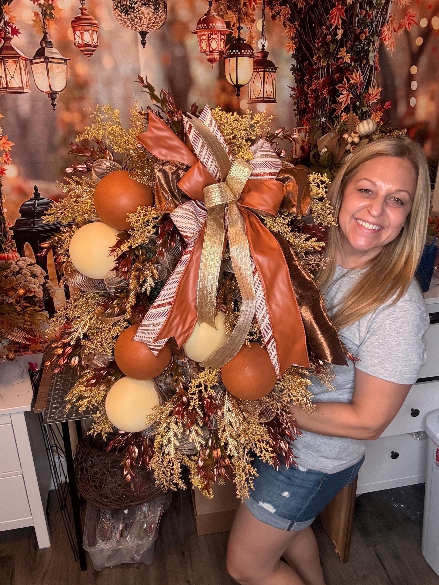 Elegant Fall Wreath, Glam Fall Door Decor, Autumn Ornament Hanger, Luxury Door Wreath, Designer Thanksgiving Fall Porch