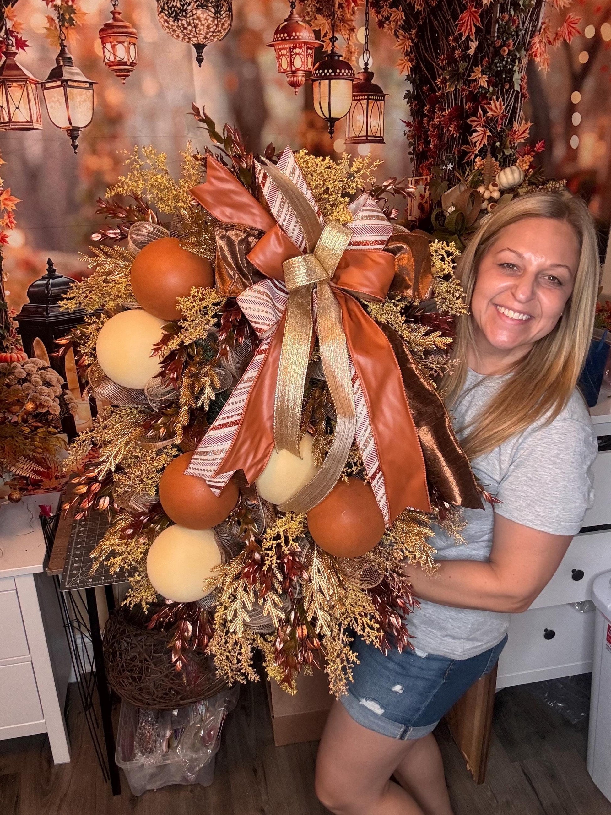 Elegant Fall Wreath, Glam Fall Door Decor, Autumn Ornament Hanger, Luxury Door Wreath, Designer Thanksgiving Fall Porch