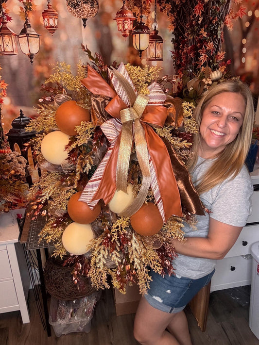Elegant Fall Wreath, Glam Fall Door Decor, Autumn Ornament Hanger, Luxury Door Wreath, Designer Thanksgiving Fall Porch