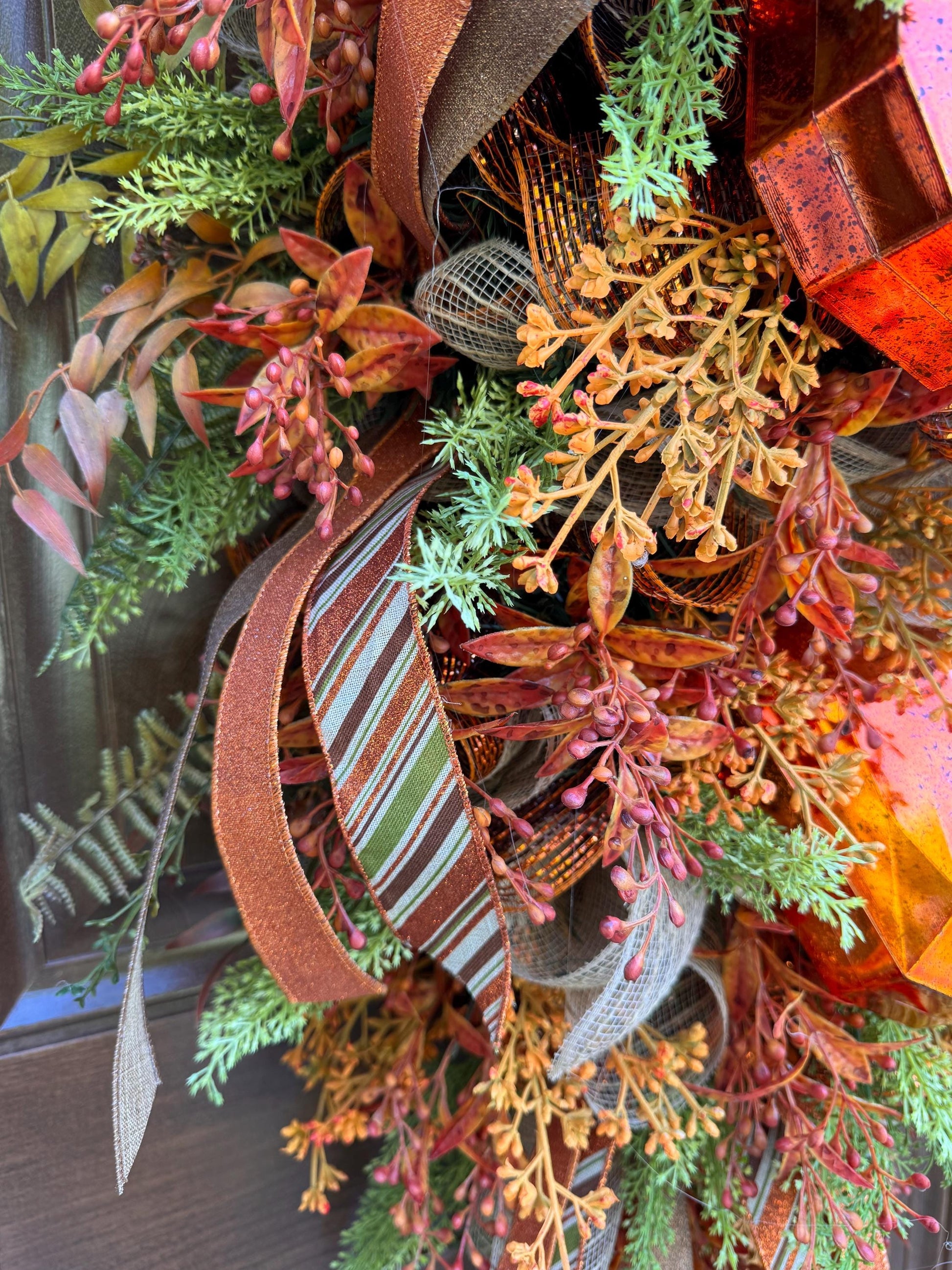 Rustic Fall Swag Wreath, Autumn Jewel Door Decor for Outdoor Porch or Indoor Office Wall Hanger, Farmhouse Swag Door Accent for Home Decor