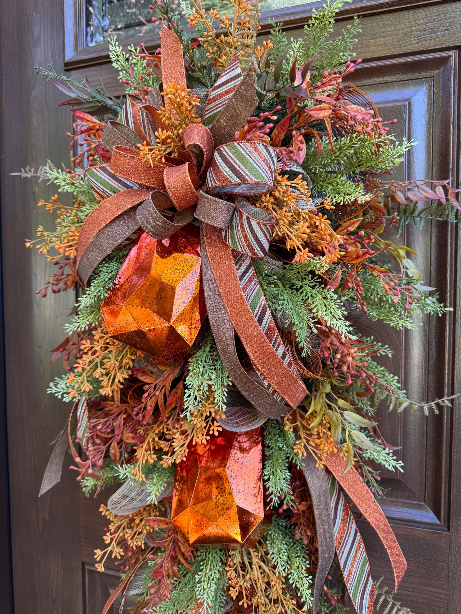 Rustic Fall Swag Wreath, Autumn Jewel Door Decor for Outdoor Porch or Indoor Office Wall Hanger, Farmhouse Swag Door Accent for Home Decor