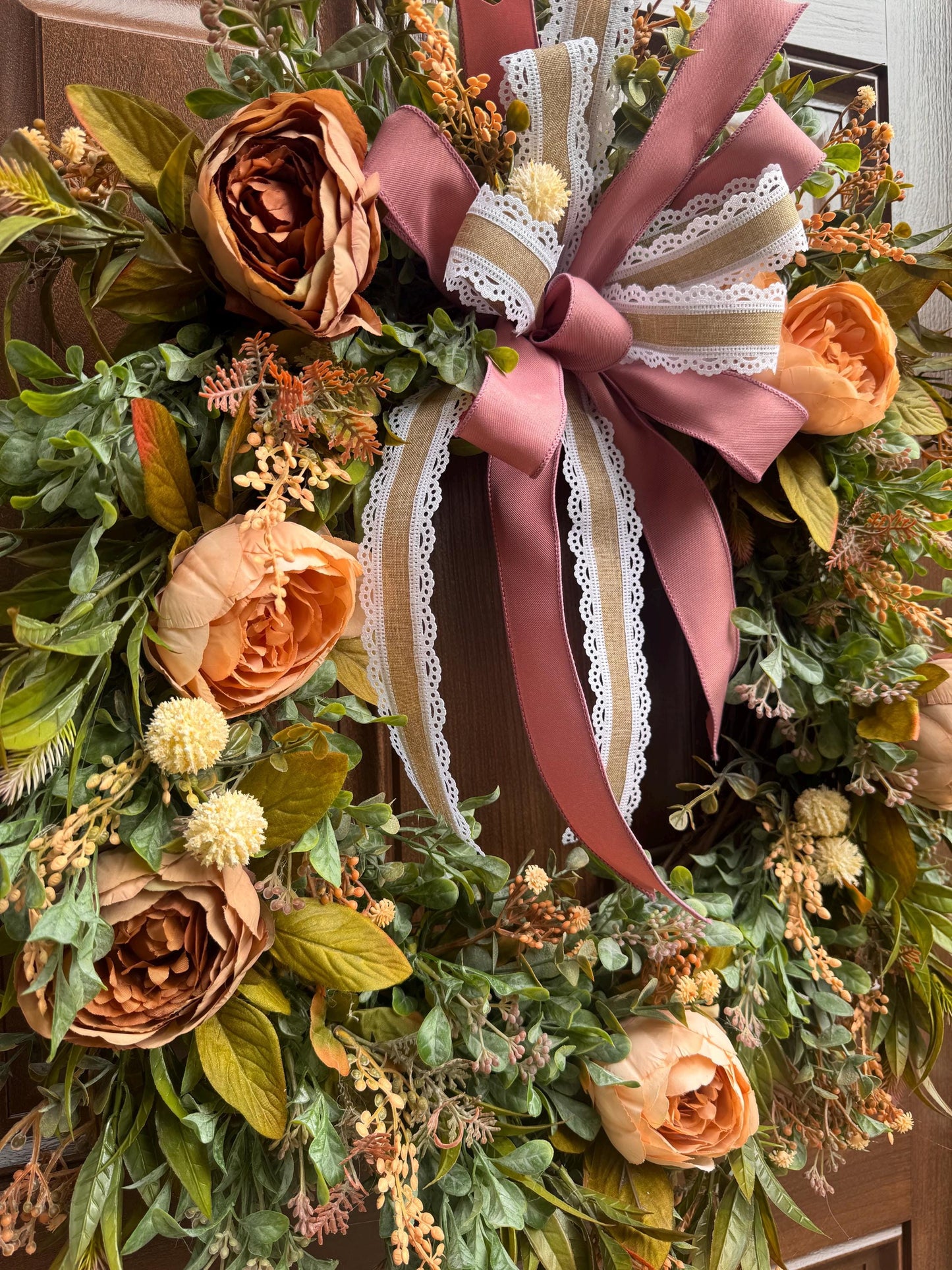 Fall Peony Grapevine Wreath, Neutral Fall Front Door Decor, Rustic Autumn Door Hanger, Farmhouse Fall Decor