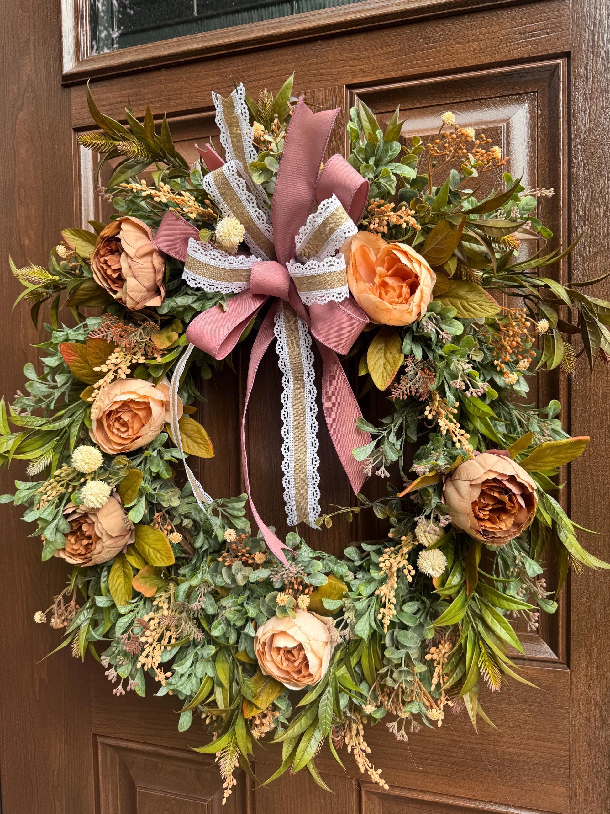 Fall Peony Grapevine Wreath, Neutral Fall Front Door Decor, Rustic Autumn Door Hanger, Farmhouse Fall Decor