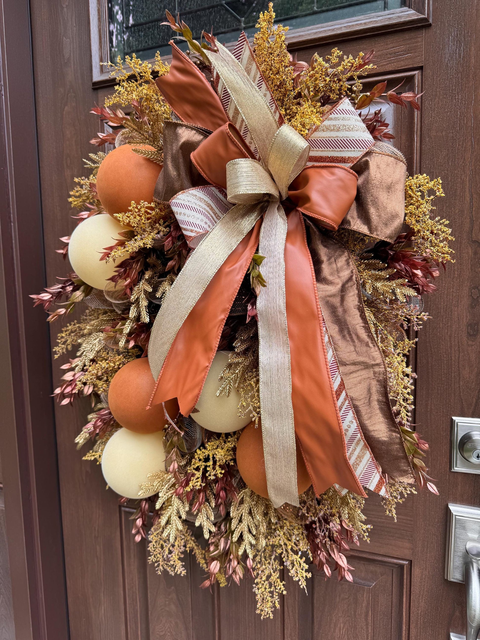 Elegant Fall Wreath, Glam Fall Door Decor, Autumn Ornament Hanger, Luxury Door Wreath, Designer Thanksgiving Fall Porch