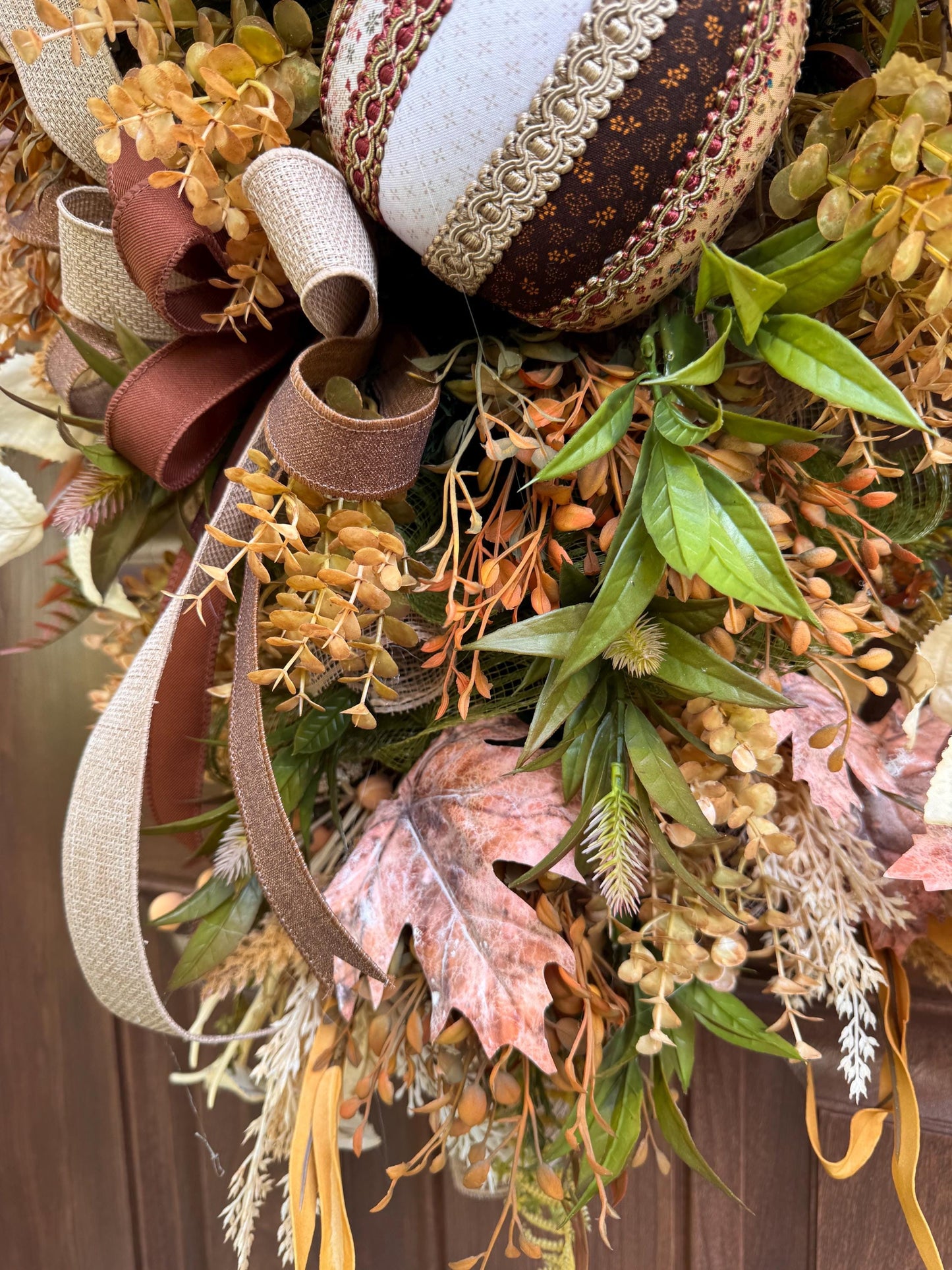 Fall Pumpkin Swag Wreath | Handmade Fabric Pumpkins | Neutral Fall Door Hanger | Autumn Front Door Decor | Rustic Farmhouse Fall Decoration
