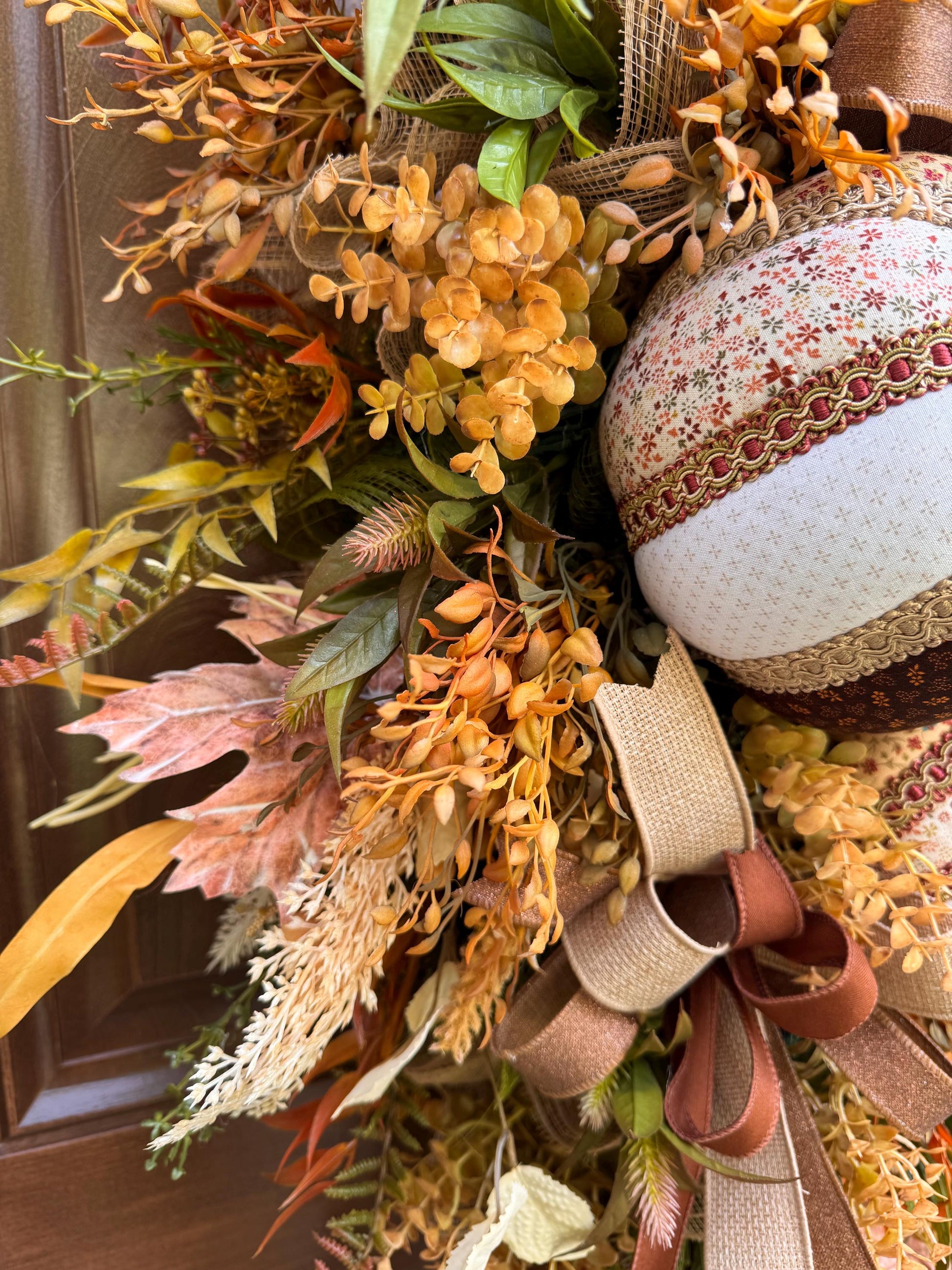 Fall Pumpkin Swag Wreath | Handmade Fabric Pumpkins | Neutral Fall Door Hanger | Autumn Front Door Decor | Rustic Farmhouse Fall Decoration
