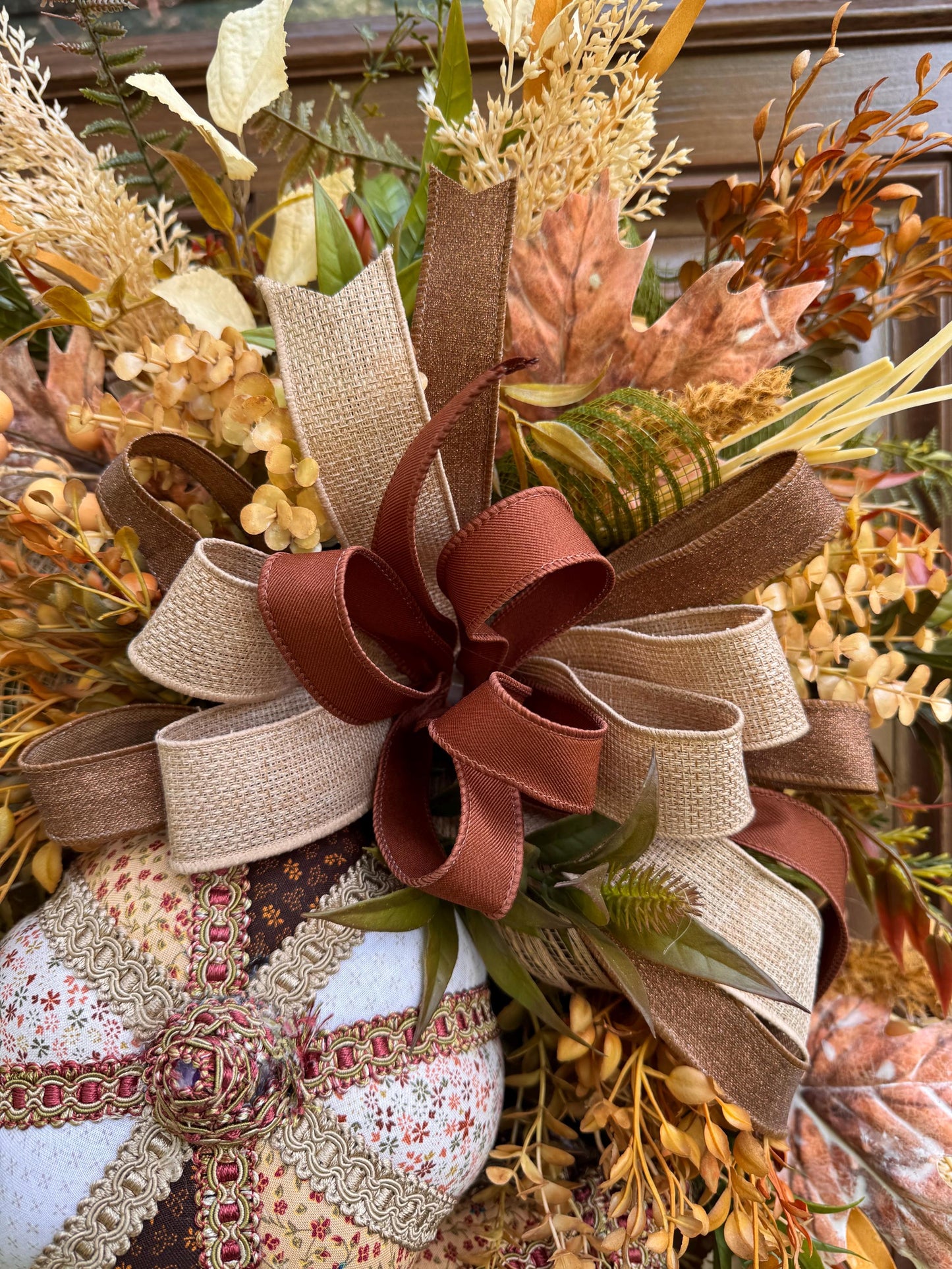 Fall Pumpkin Swag Wreath | Handmade Fabric Pumpkins | Neutral Fall Door Hanger | Autumn Front Door Decor | Rustic Farmhouse Fall Decoration