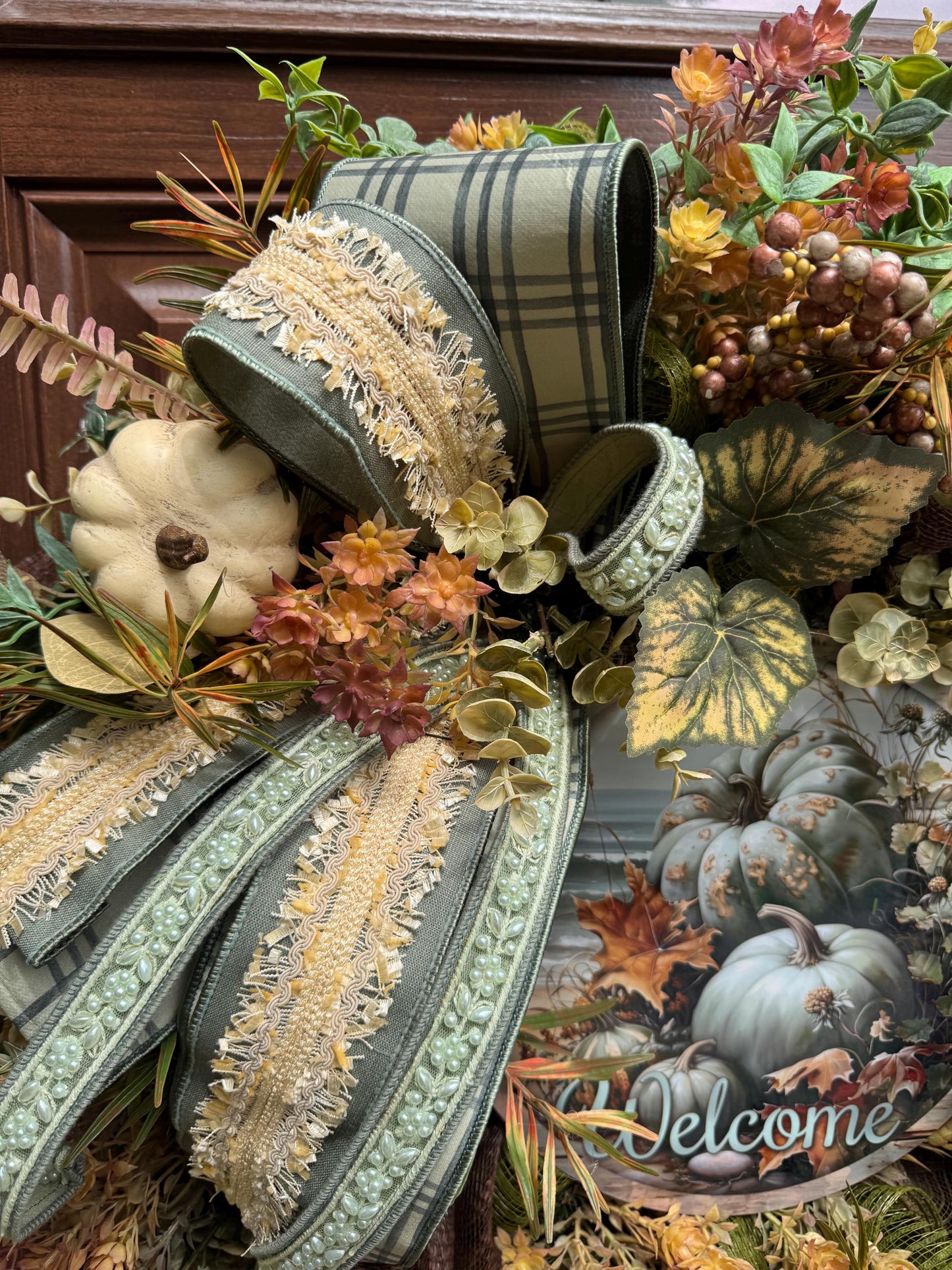 Welcome Fall Wreath, Rustic Autumn Door Decor, Woodland Pumpkin Wreath, Farmhouse Thanksgiving Hanger